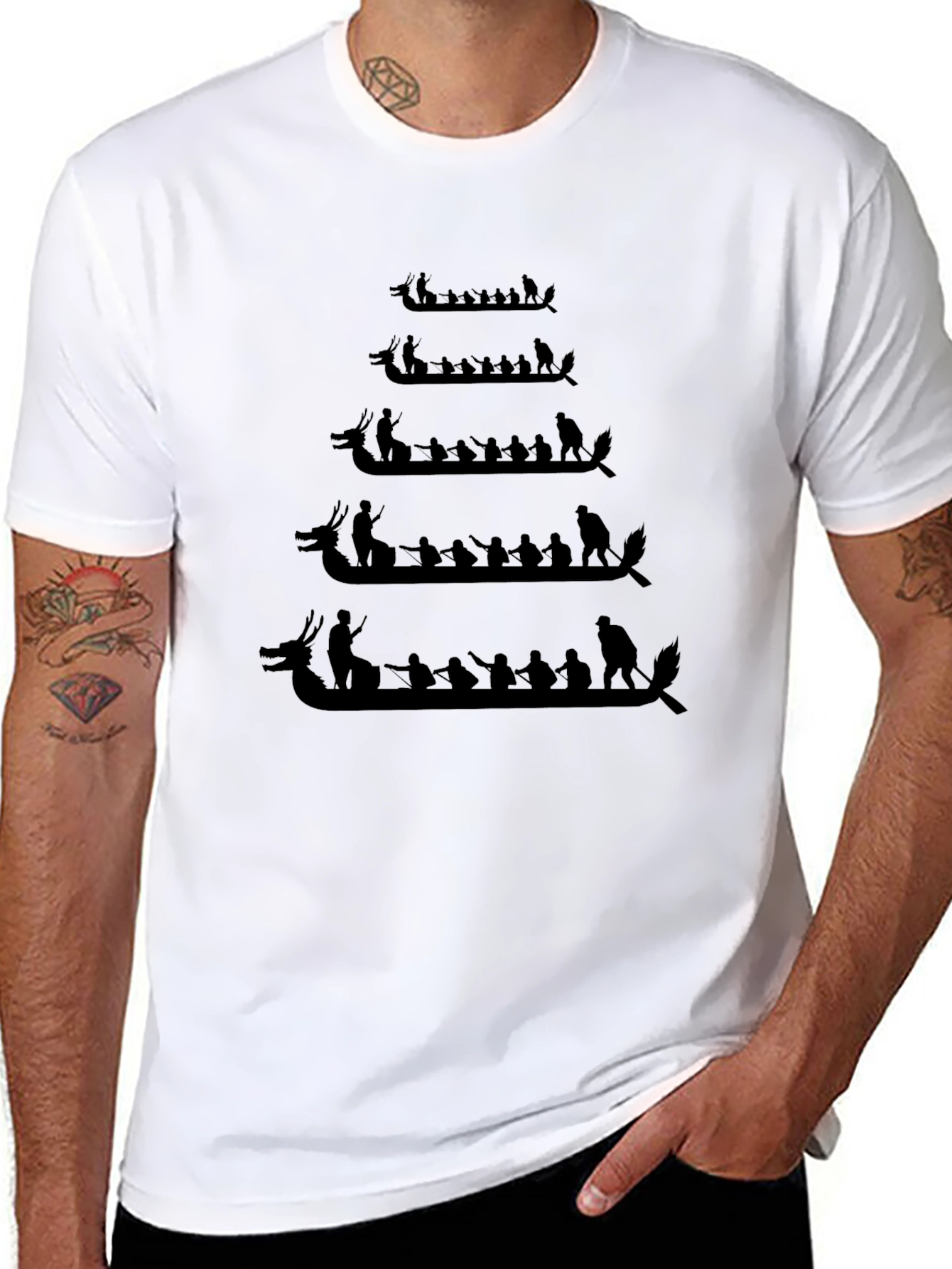 Dragon Boat Race T-Shirt - Black Crew Neck
