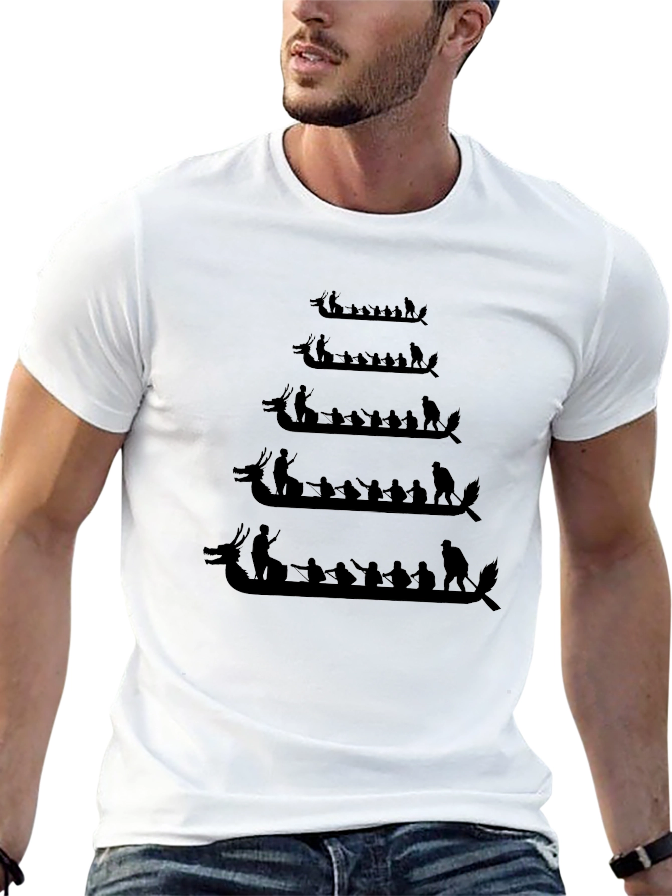 Dragon Boat Race T-Shirt - Black Crew Neck