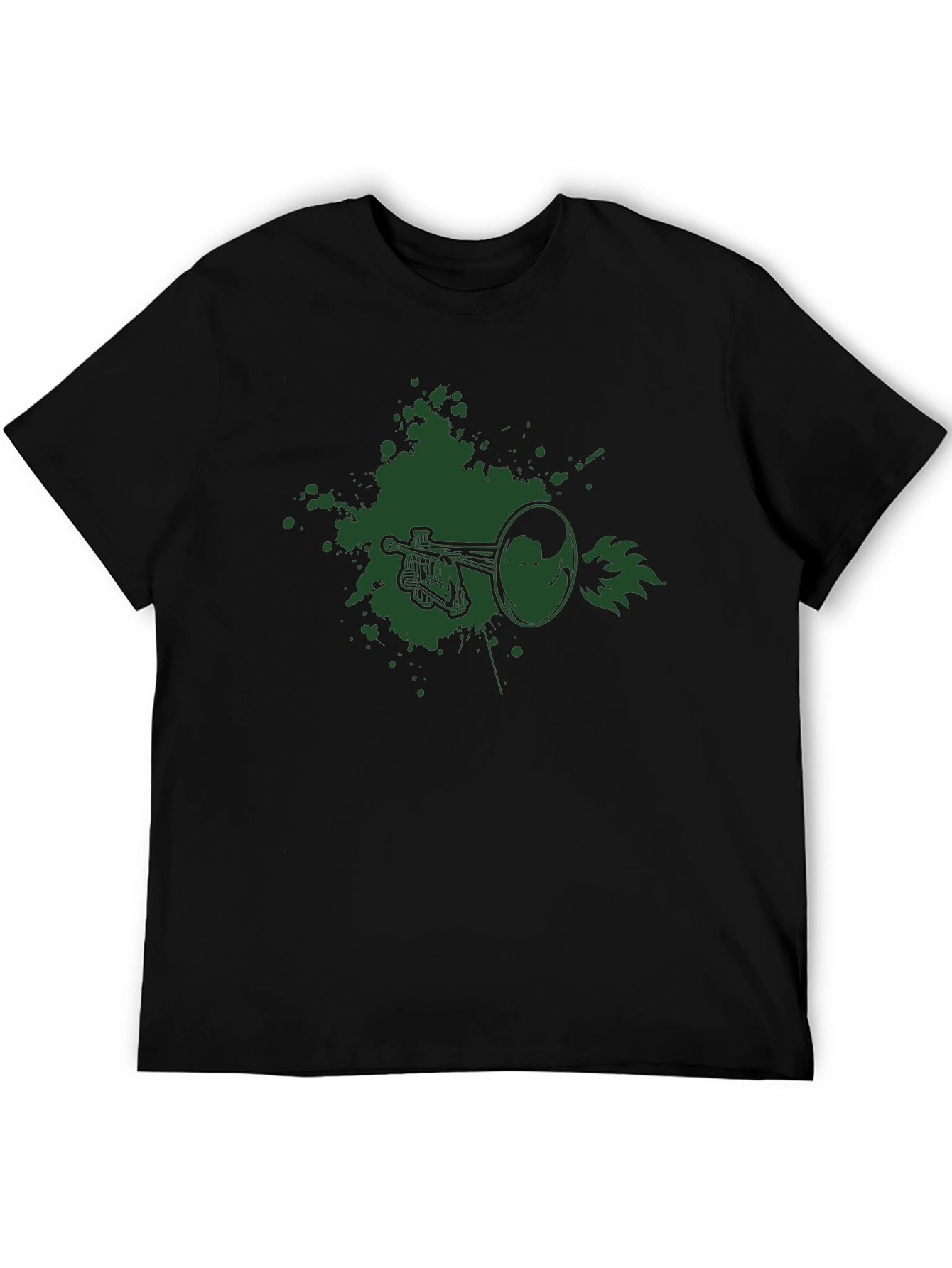 Graphic Tee - Trumpet Design Black Cotton T-Shirt