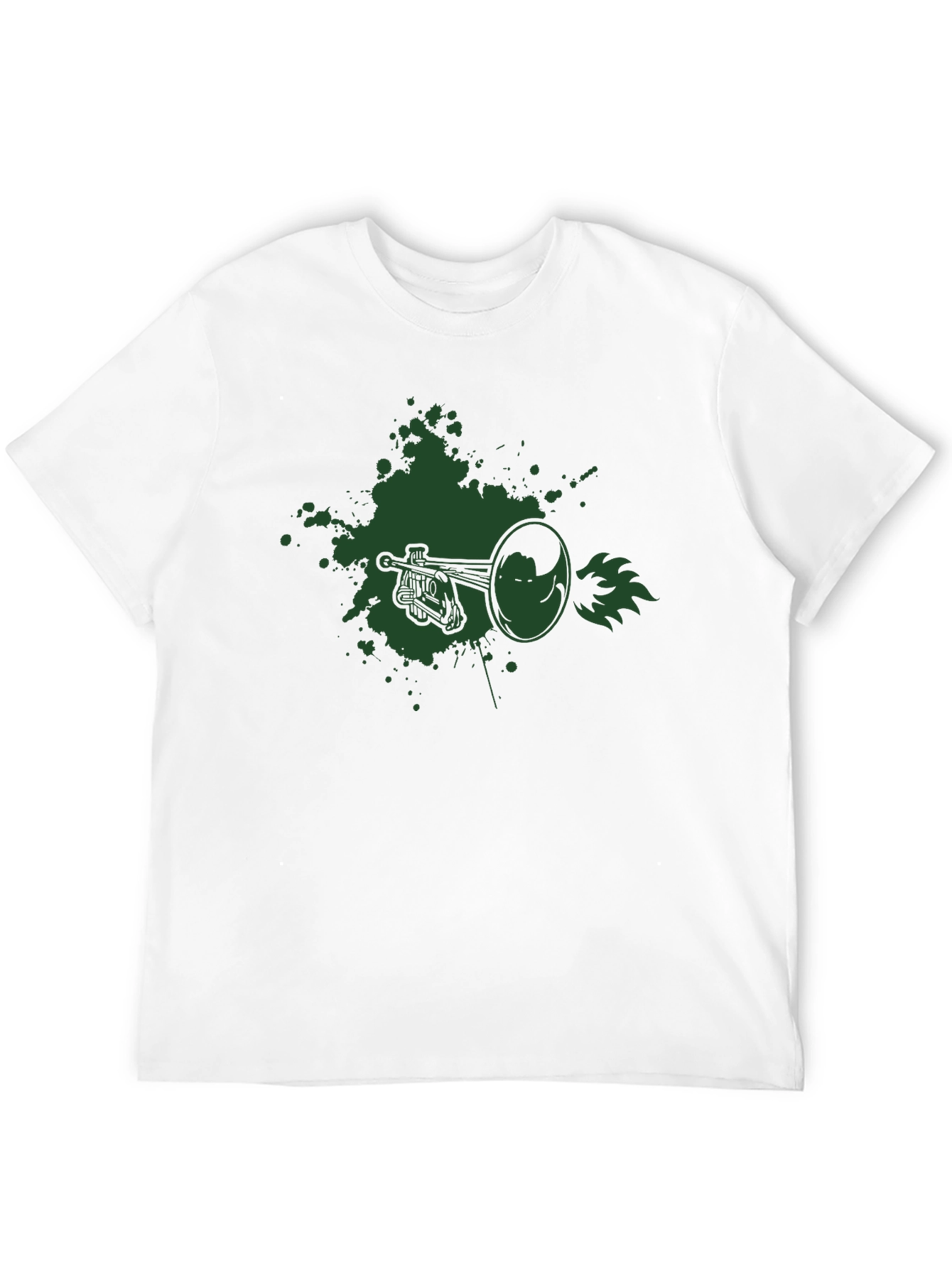 Graphic Tee - Trumpet Design Black Cotton T-Shirt