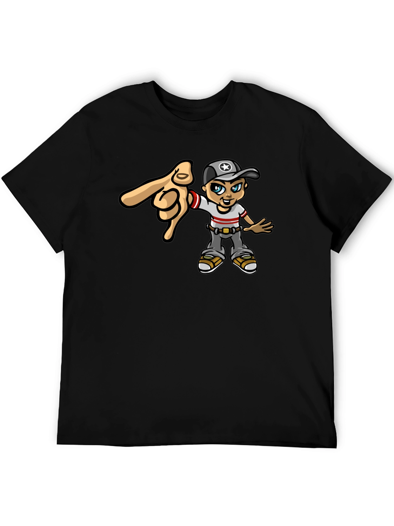 Cartoon Character Pointing Black T-Shirt