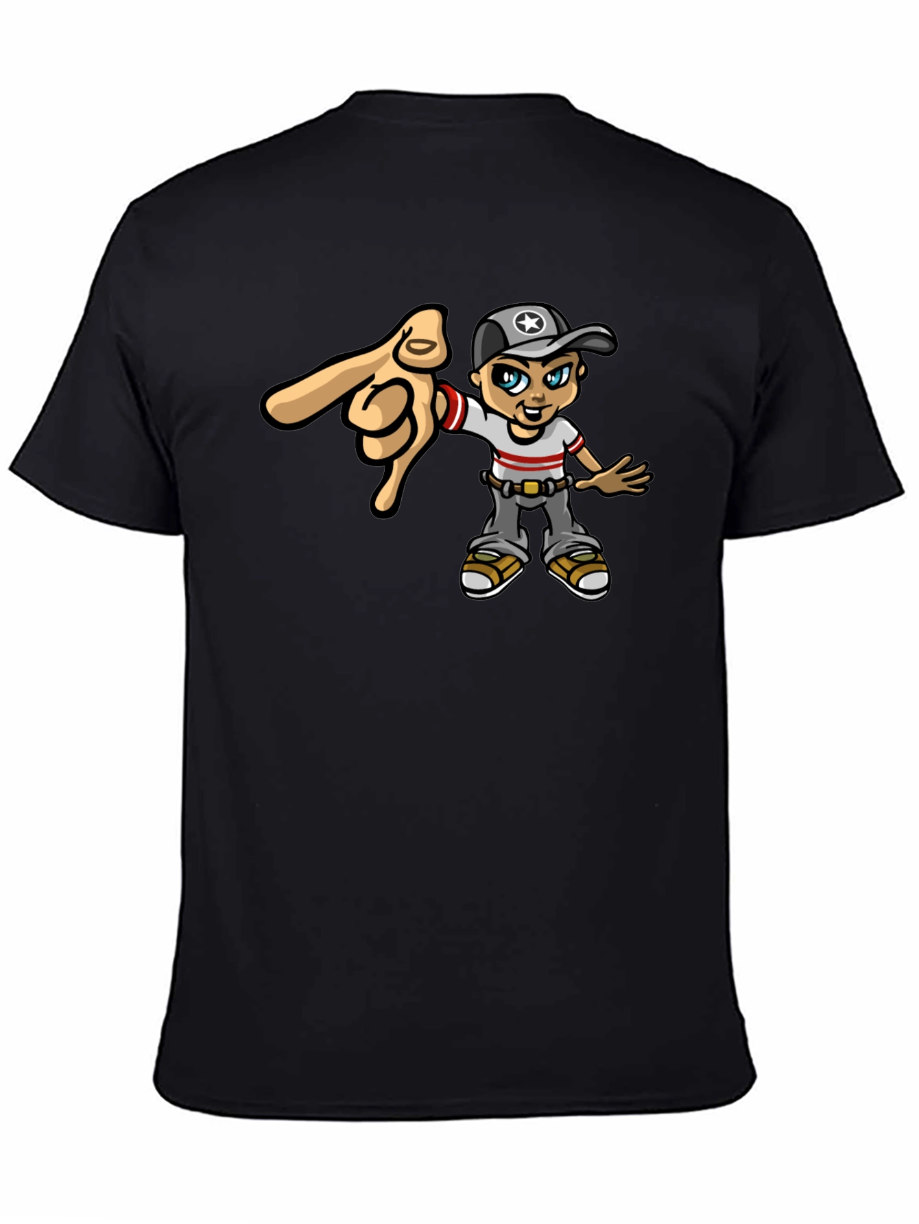 Cartoon Character Pointing Black T-Shirt