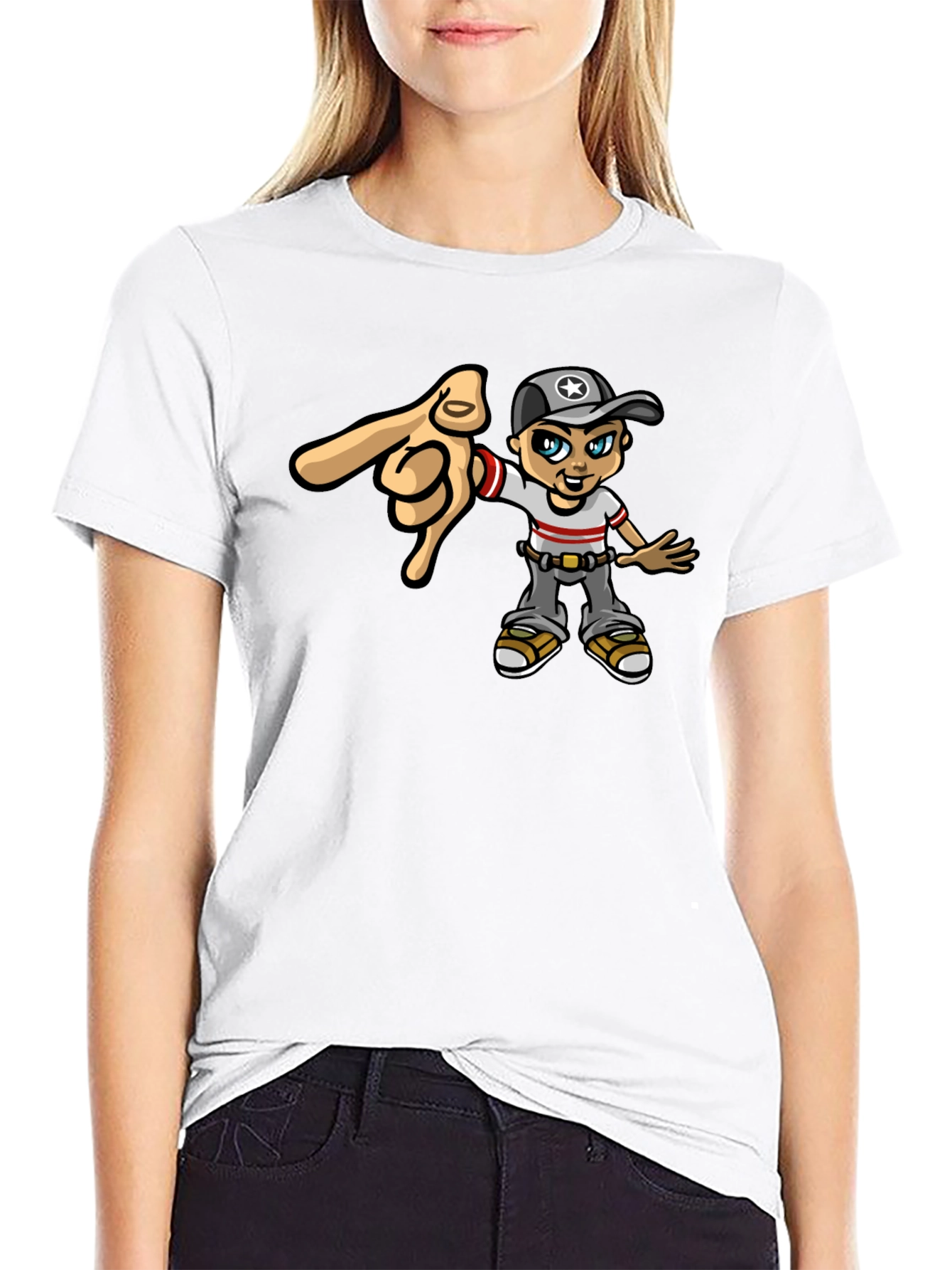 Cartoon Character Pointing Black T-Shirt