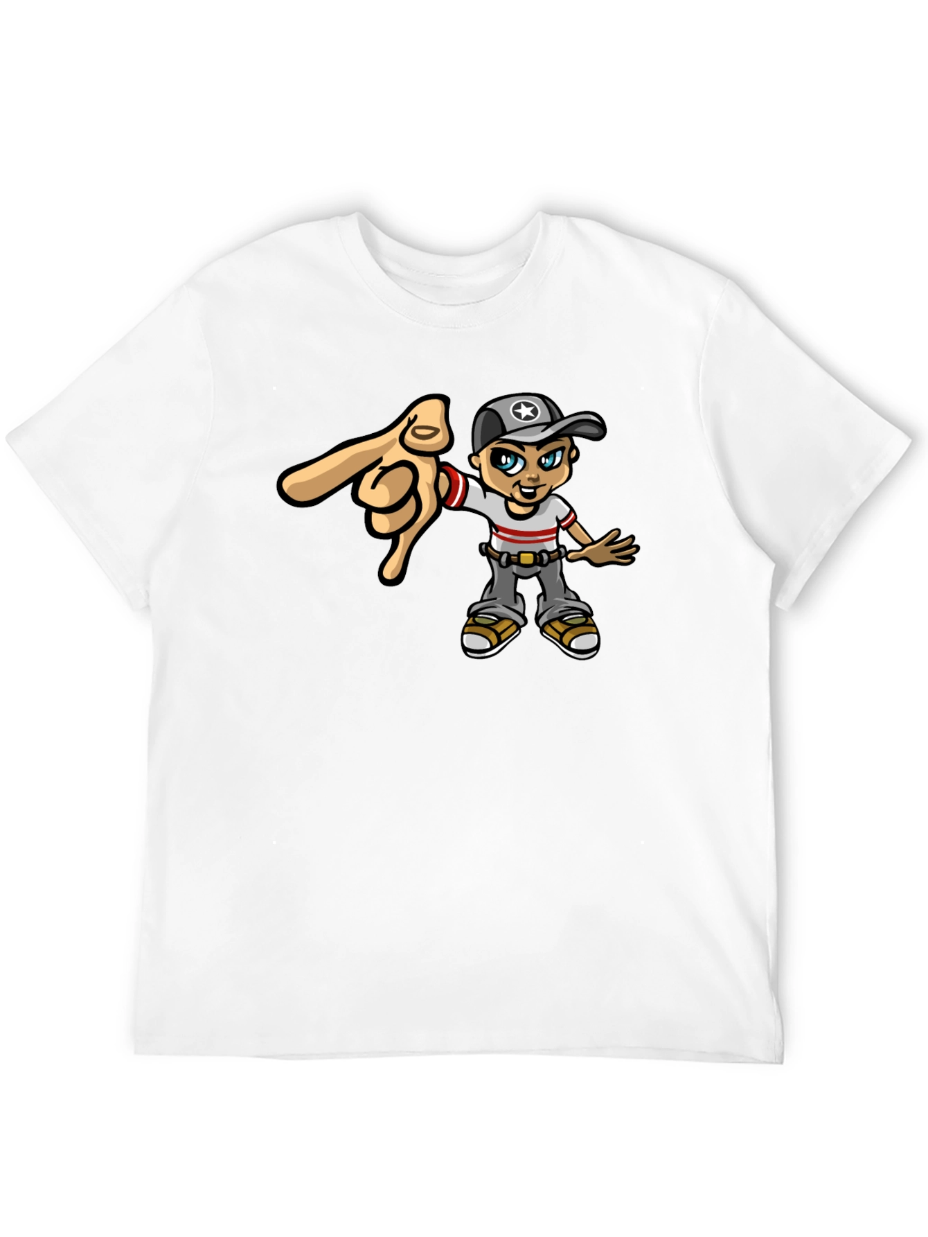 Cartoon Character Pointing Black T-Shirt