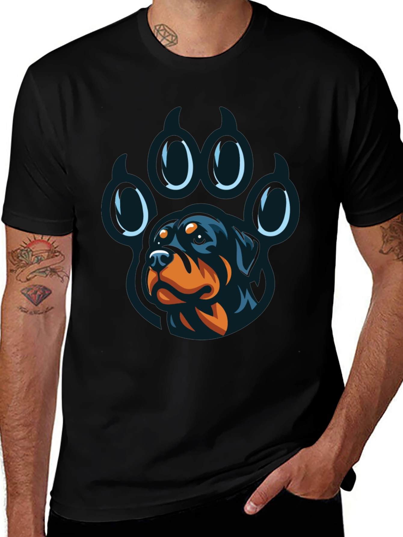 Rottweiler Paw Print Graphic T-Shirt