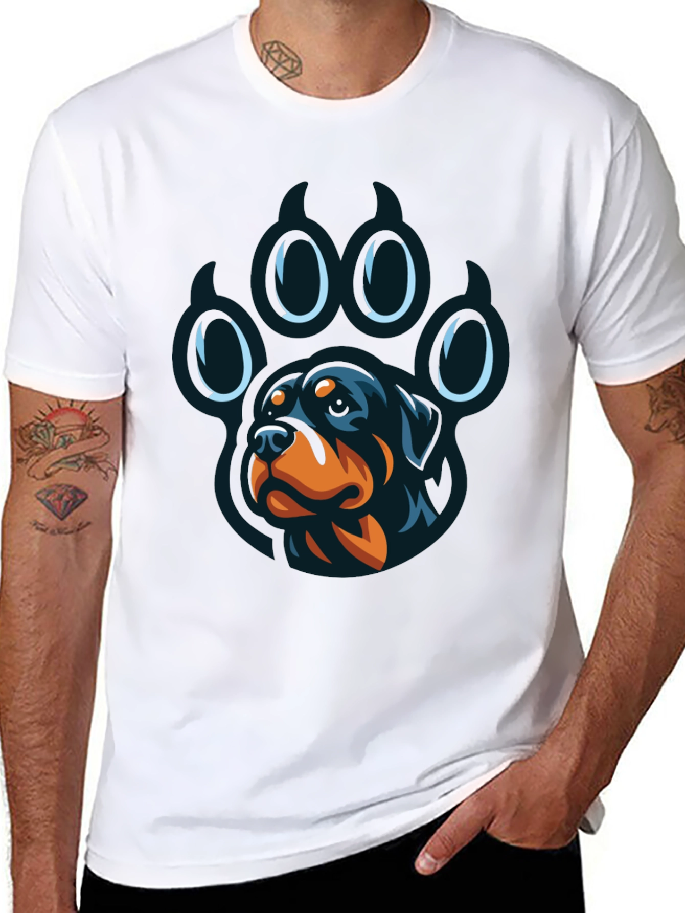 Rottweiler Paw Print Graphic T-Shirt
