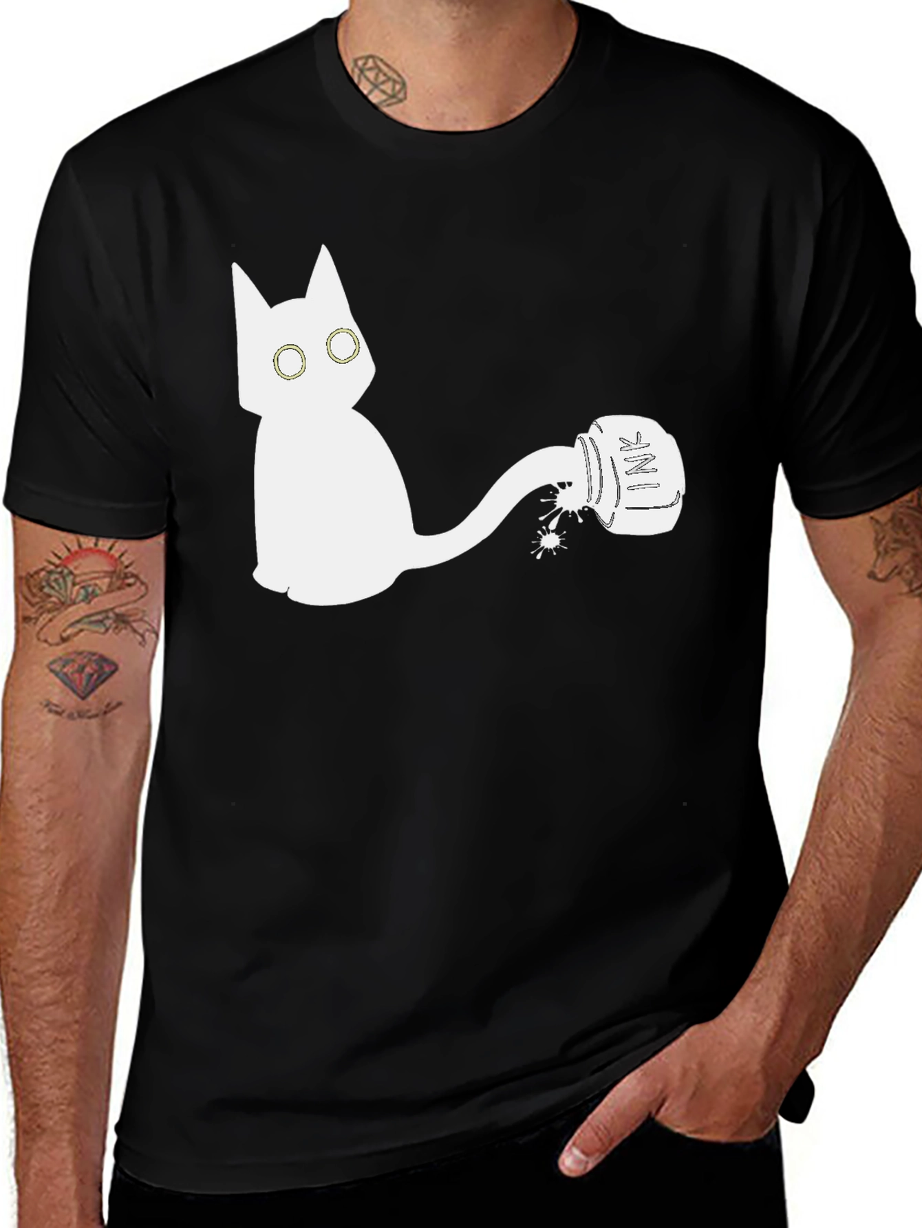 Cat Ink Spill Graphic Tee - Unique Design