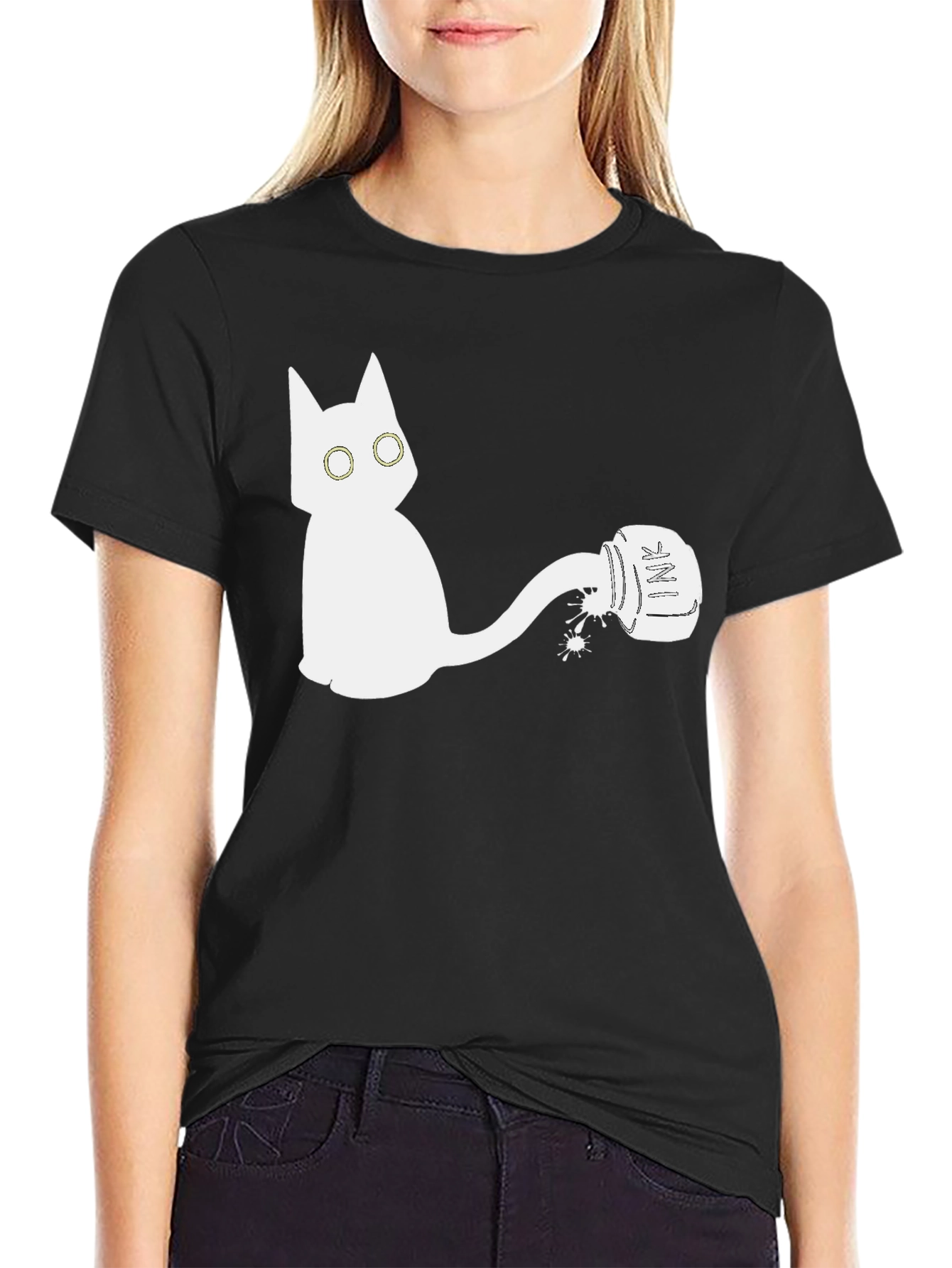 Cat Ink Spill Graphic Tee - Unique Design