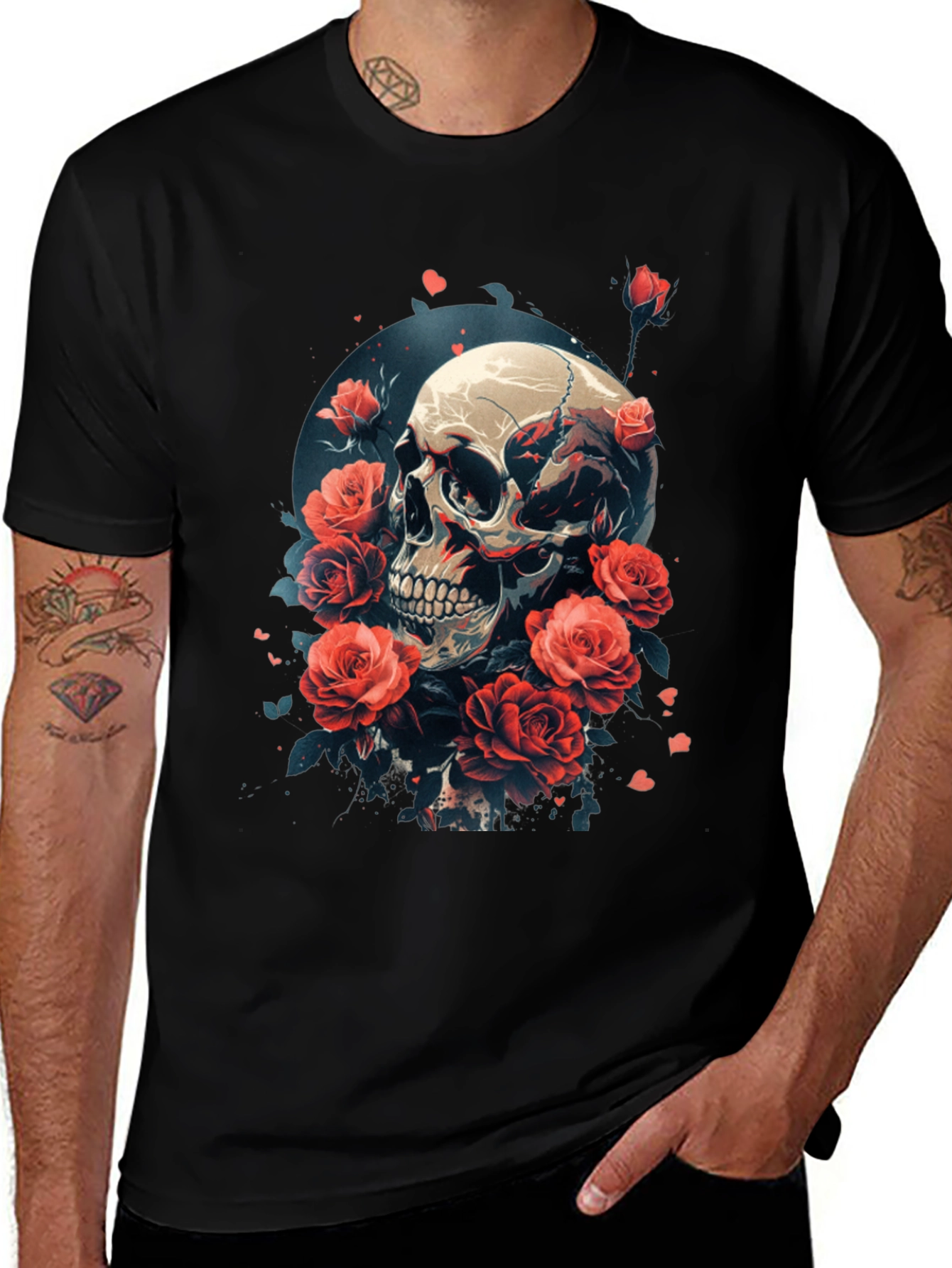 Skull & Roses Graphic T-Shirt - Edgy Streetwear