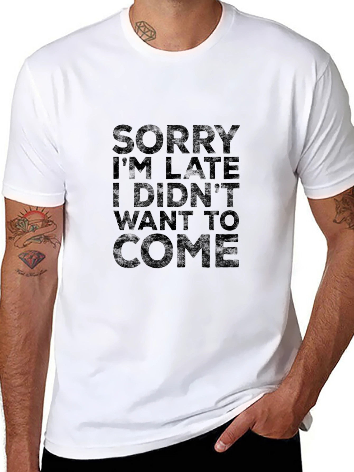 Funny Slogan Graphic T-Shirt - Sorry Im Late