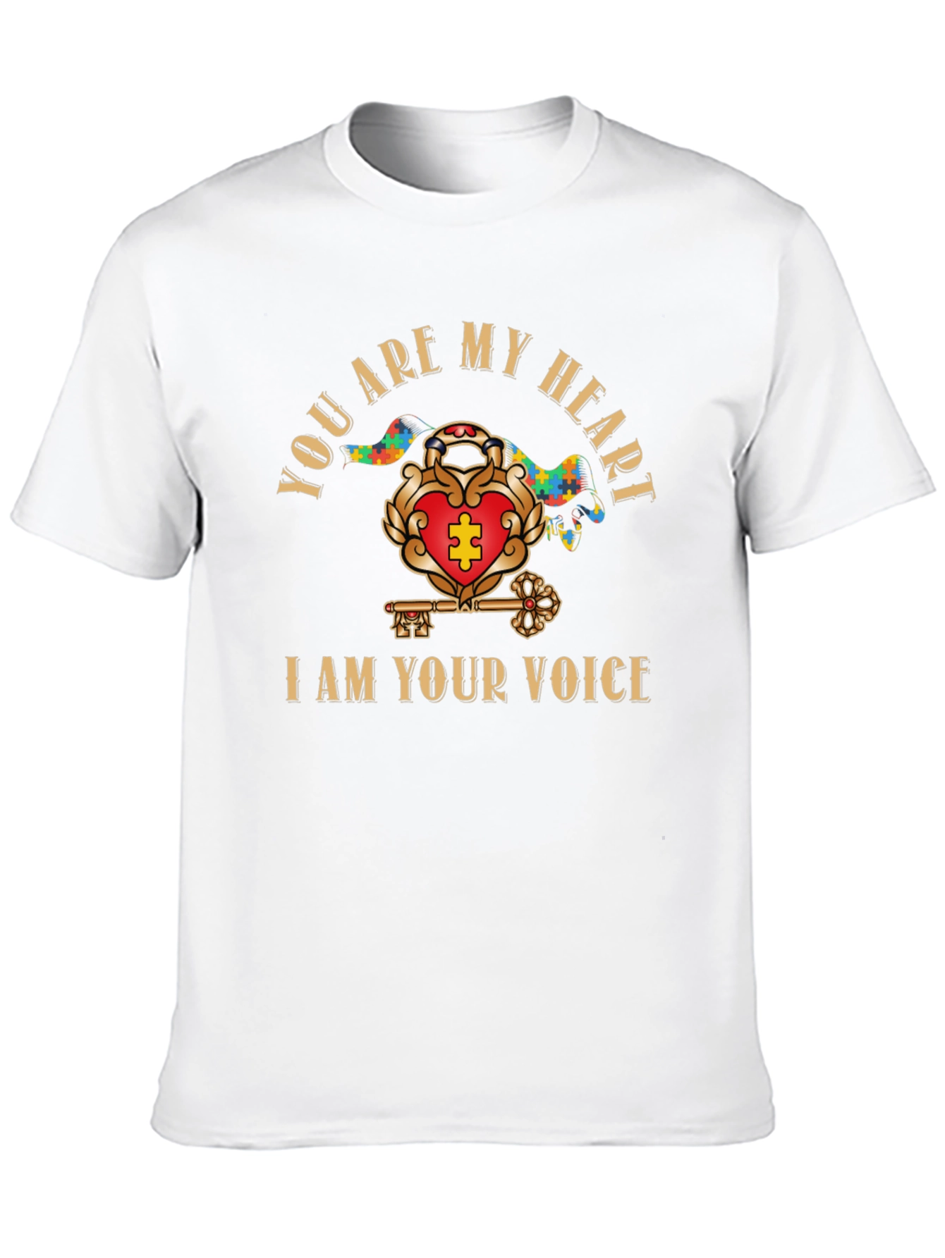 Autism Awareness Heart & Key Black T-Shirt