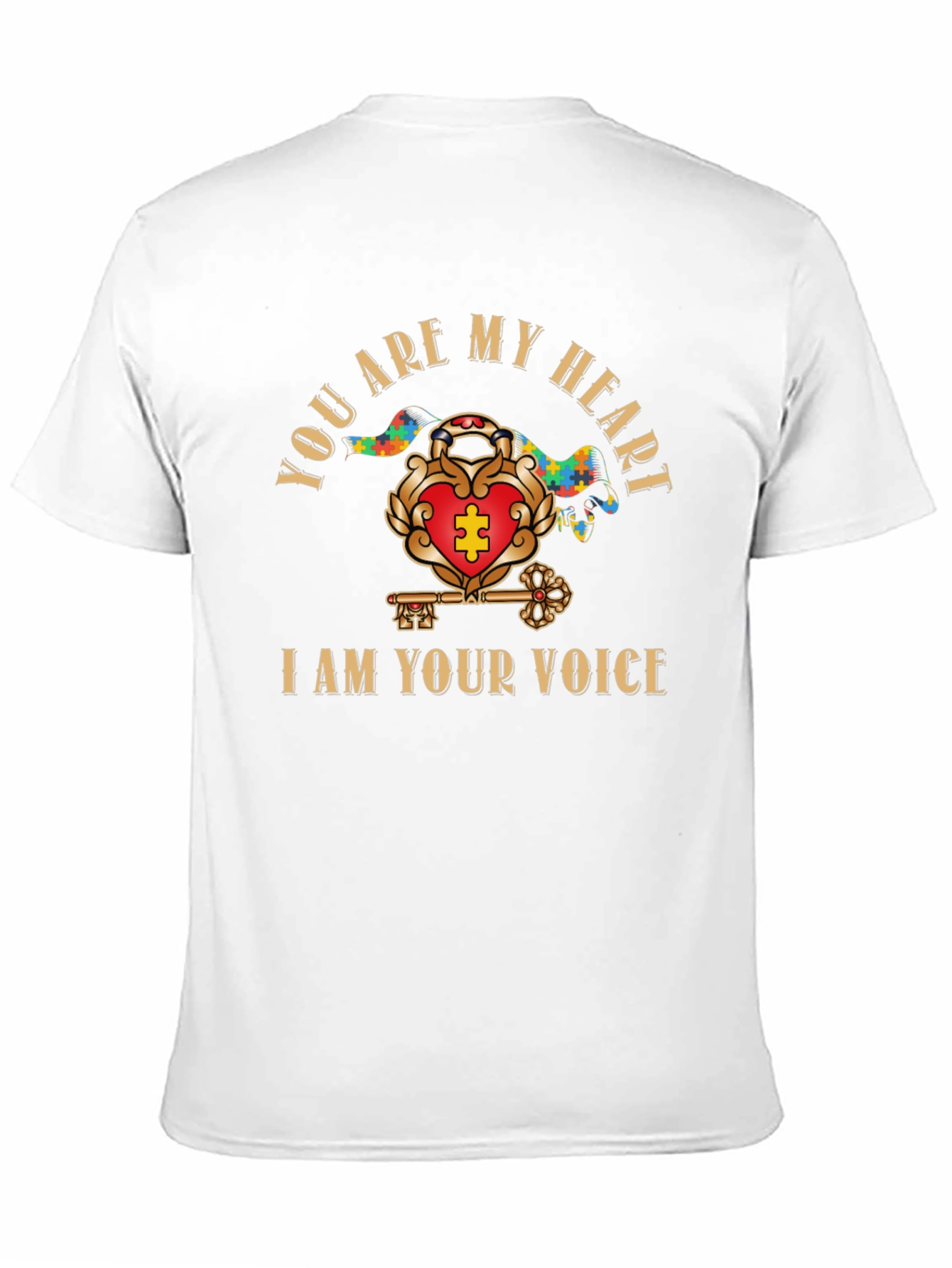 Autism Awareness Heart & Key Black T-Shirt