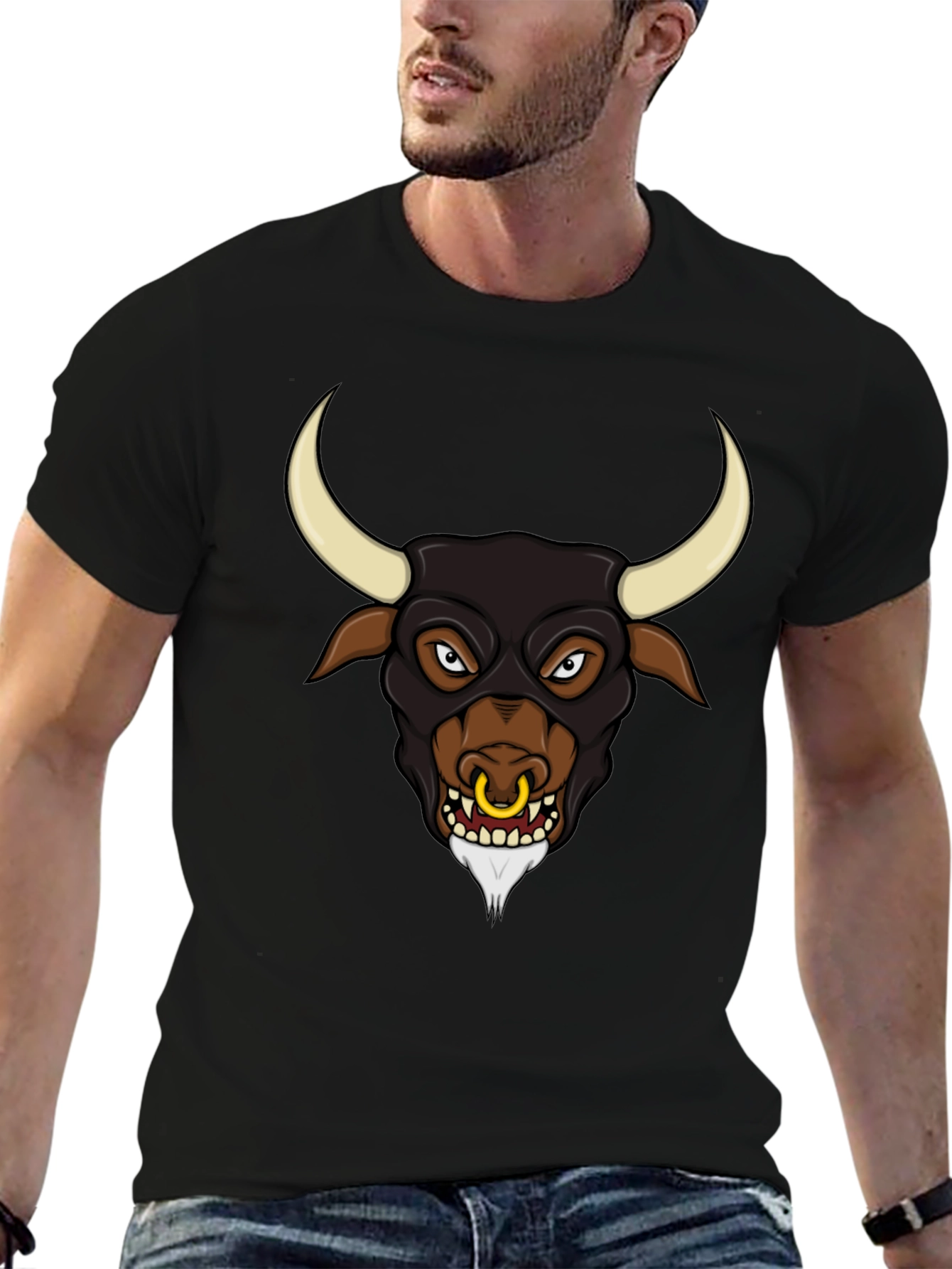 Black Graphic Tee - Angry Bull Design