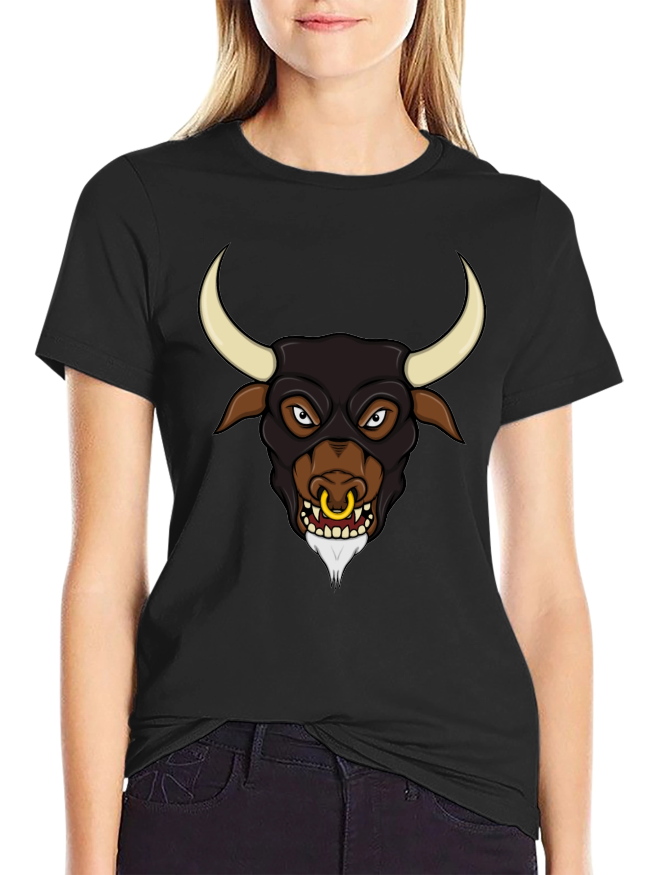Black Graphic Tee - Angry Bull Design
