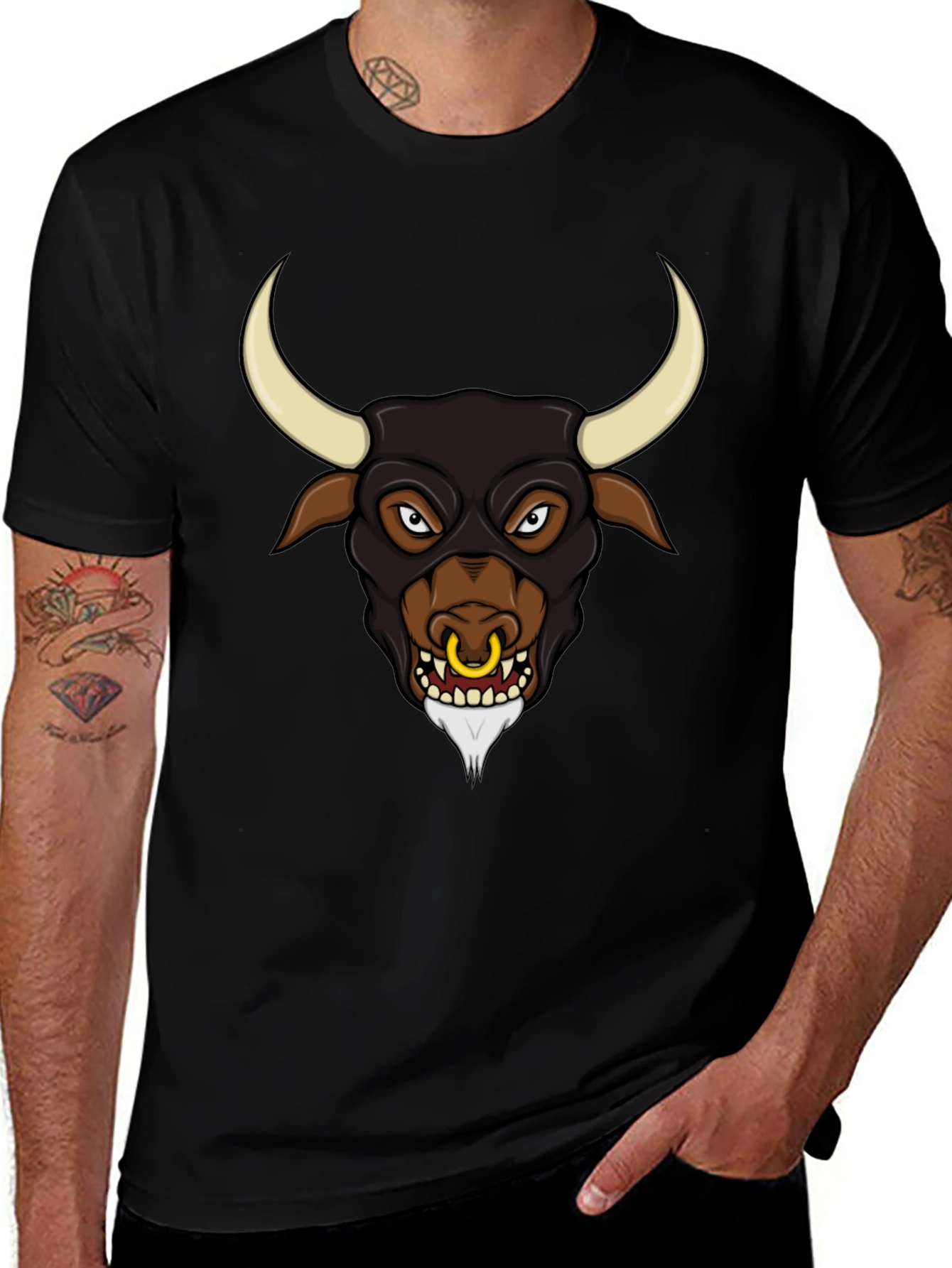 Black Graphic Tee - Angry Bull Design