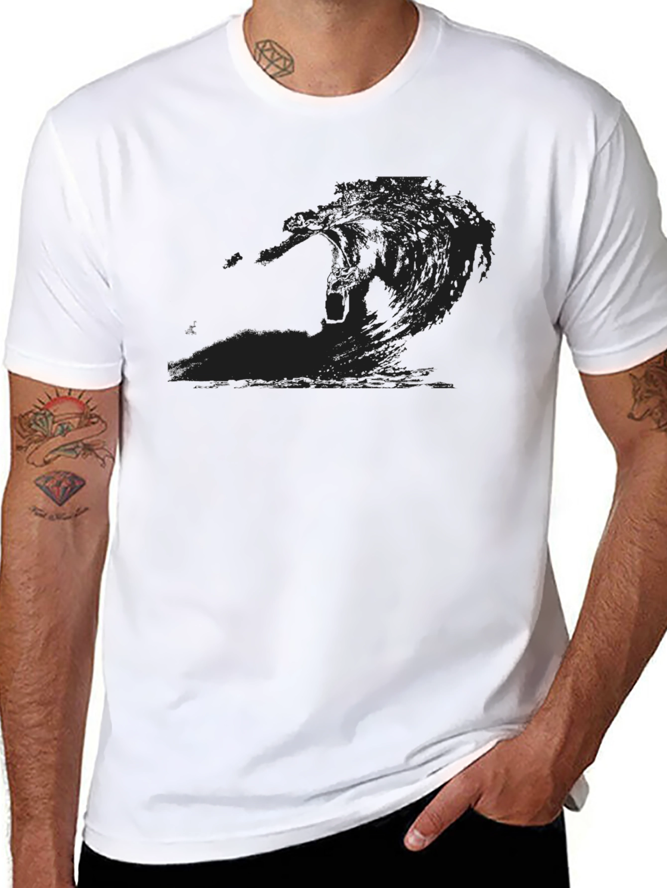 Black Wave Graphic Tee - Cool Casual Style