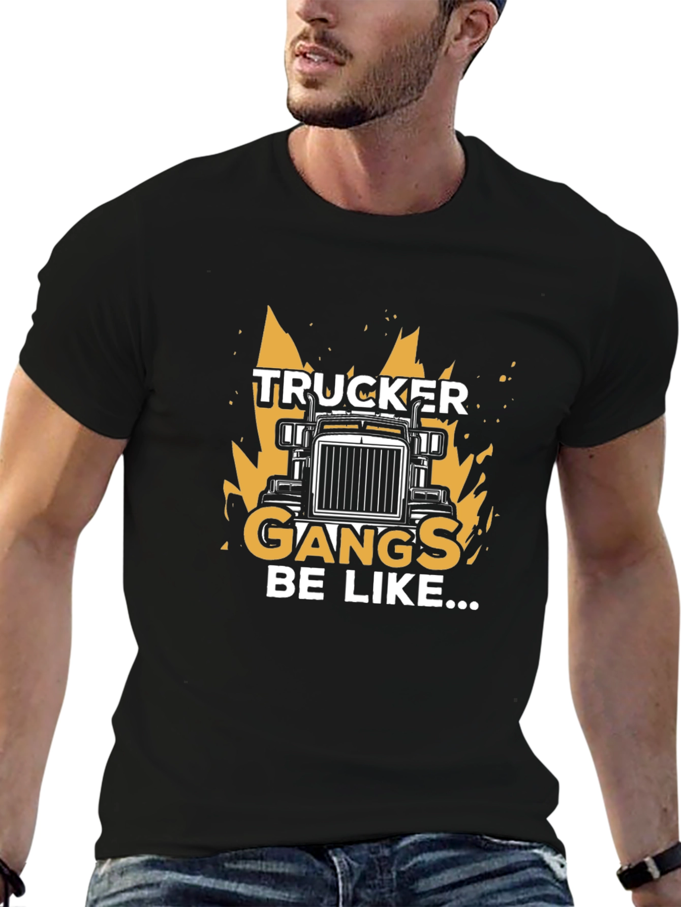 Trucker Gangs Graphic T-Shirt - Black Crew Neck Tee