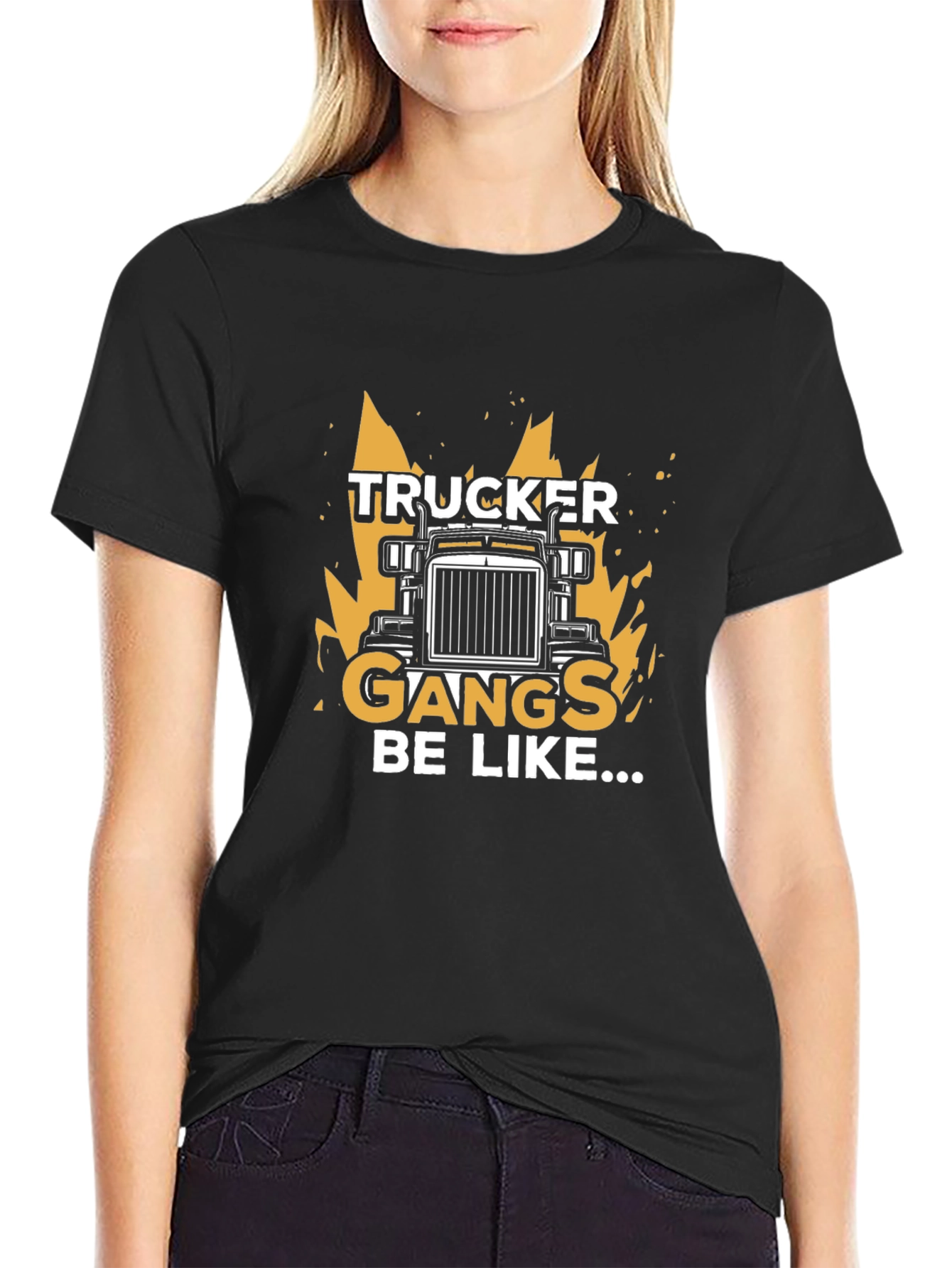 Trucker Gangs Graphic T-Shirt - Black Crew Neck Tee