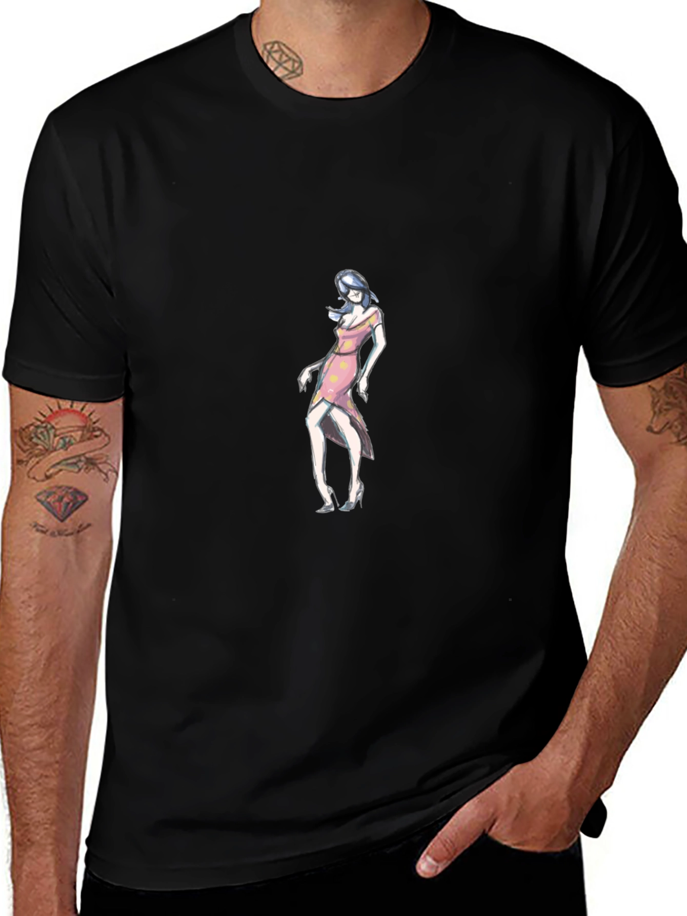 Stylish Black Tee with Fashion Model Graphic