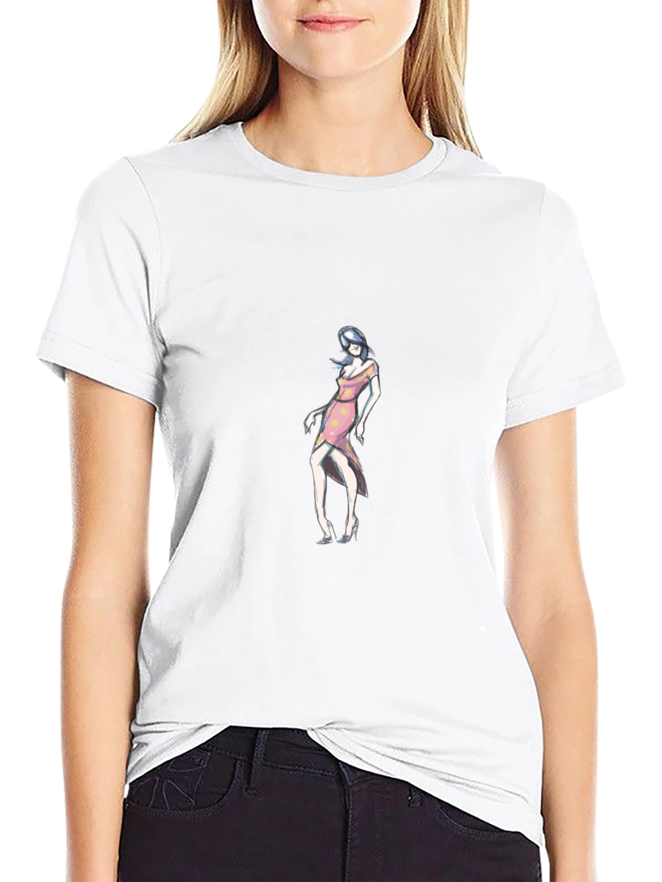 Stylish Black Tee with Fashion Model Graphic