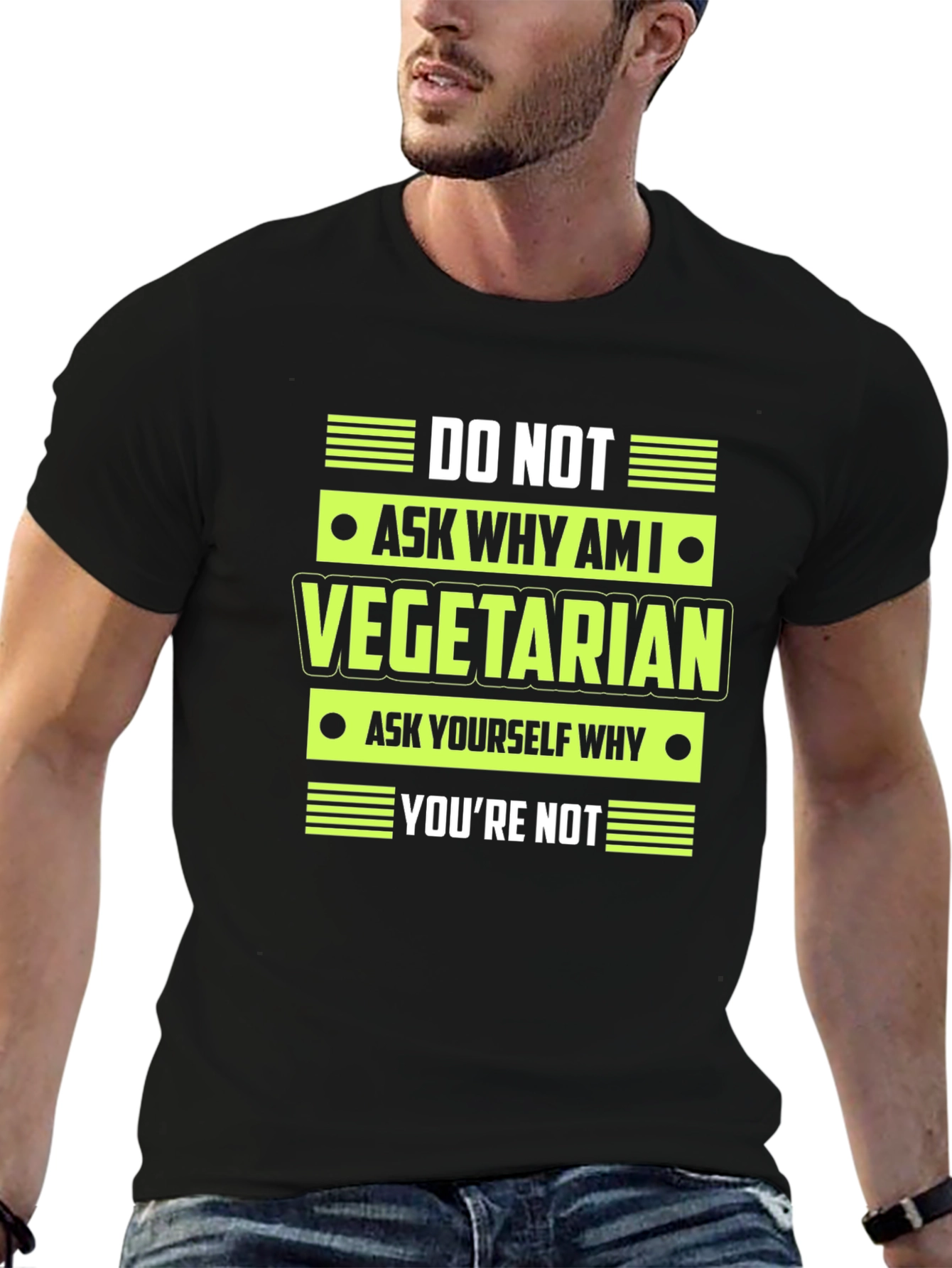 Vegetarian Statement Graphic Tee - Black T-Shirt