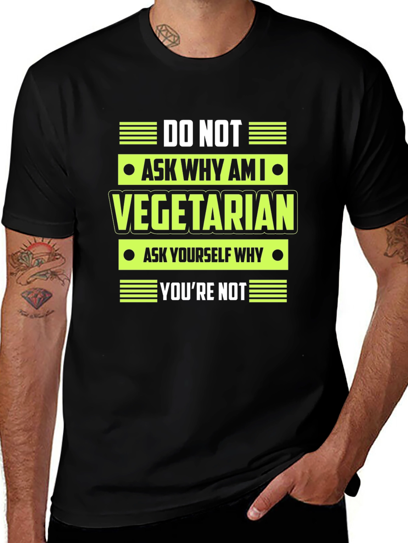 Vegetarian Statement Graphic Tee - Black T-Shirt