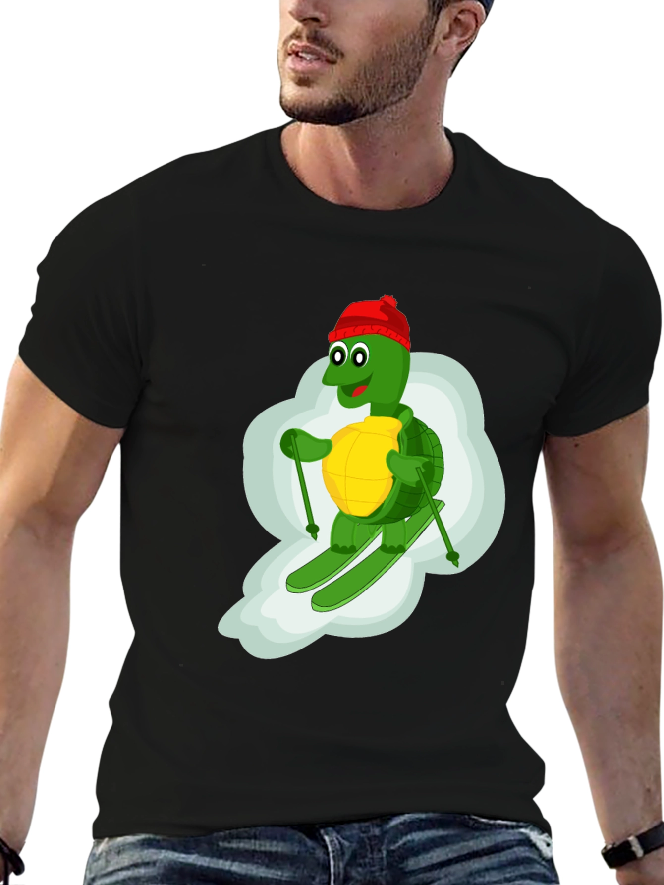 Skiing Turtle T-Shirt - Fun Cartoon Graphic Tee