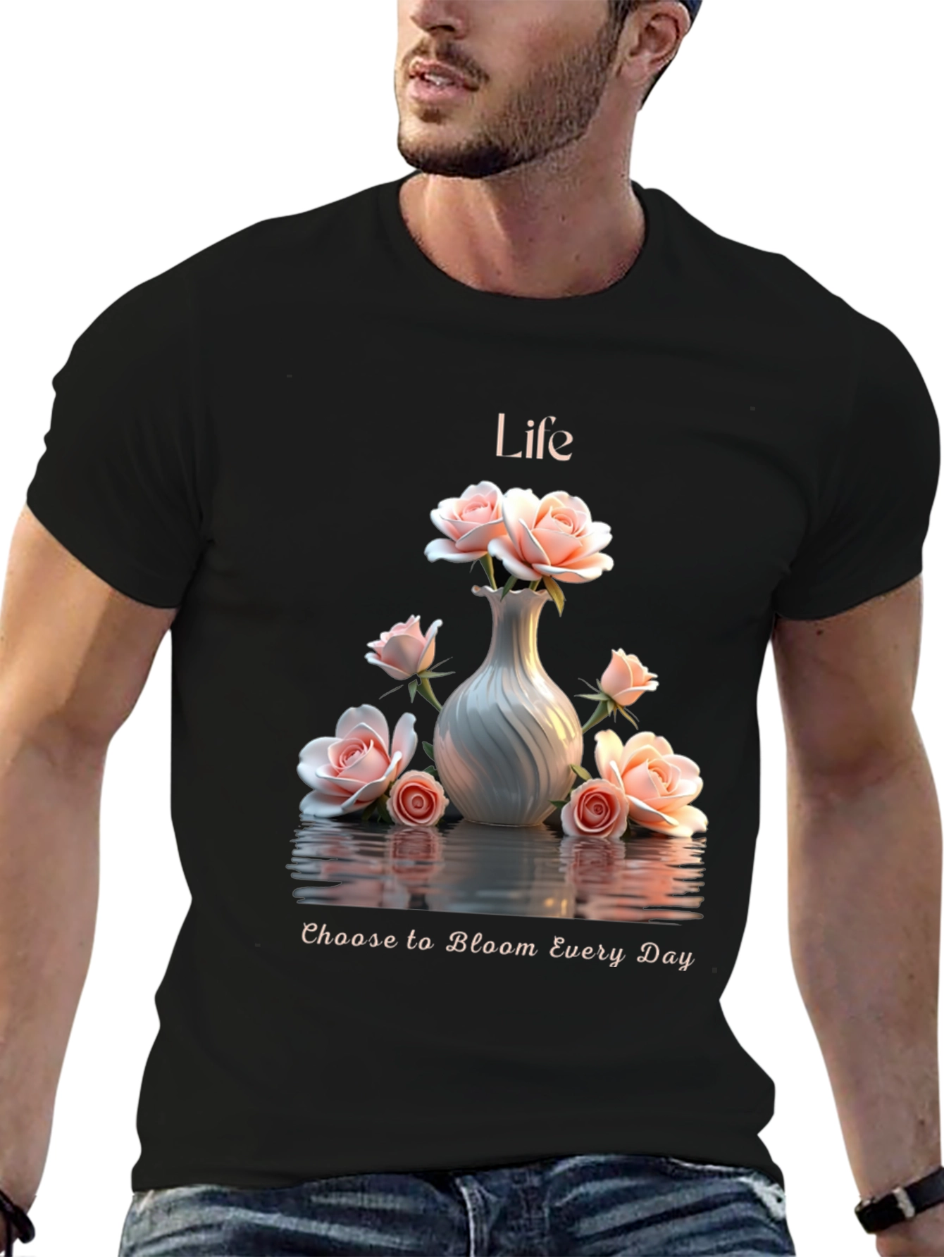Life Roses Black T-shirt - Bloom Every Day