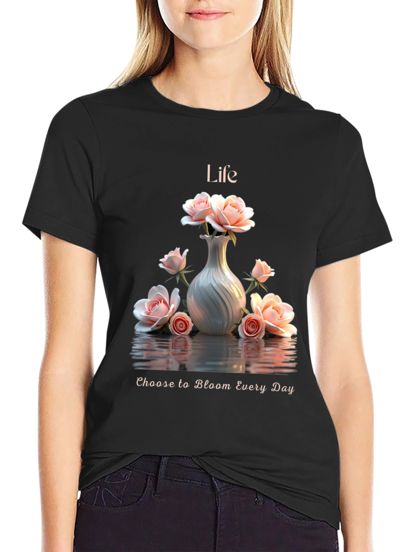 Life Roses Black T-shirt - Bloom Every Day