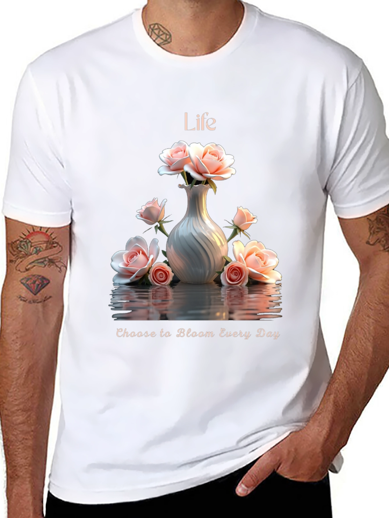 Life Roses Black T-shirt - Bloom Every Day