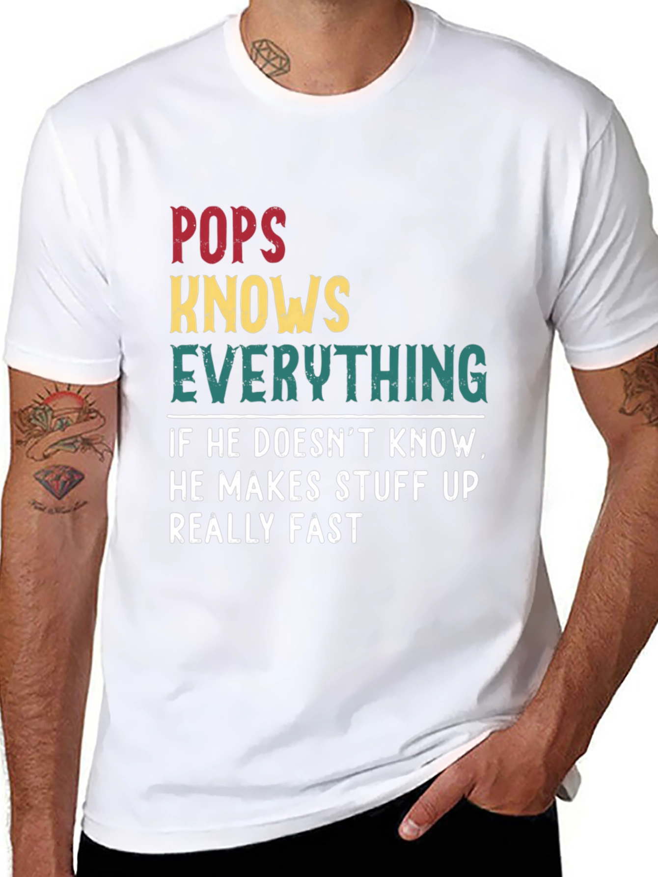 Pops Knows Everything Graphic T-Shirt Dad Humor