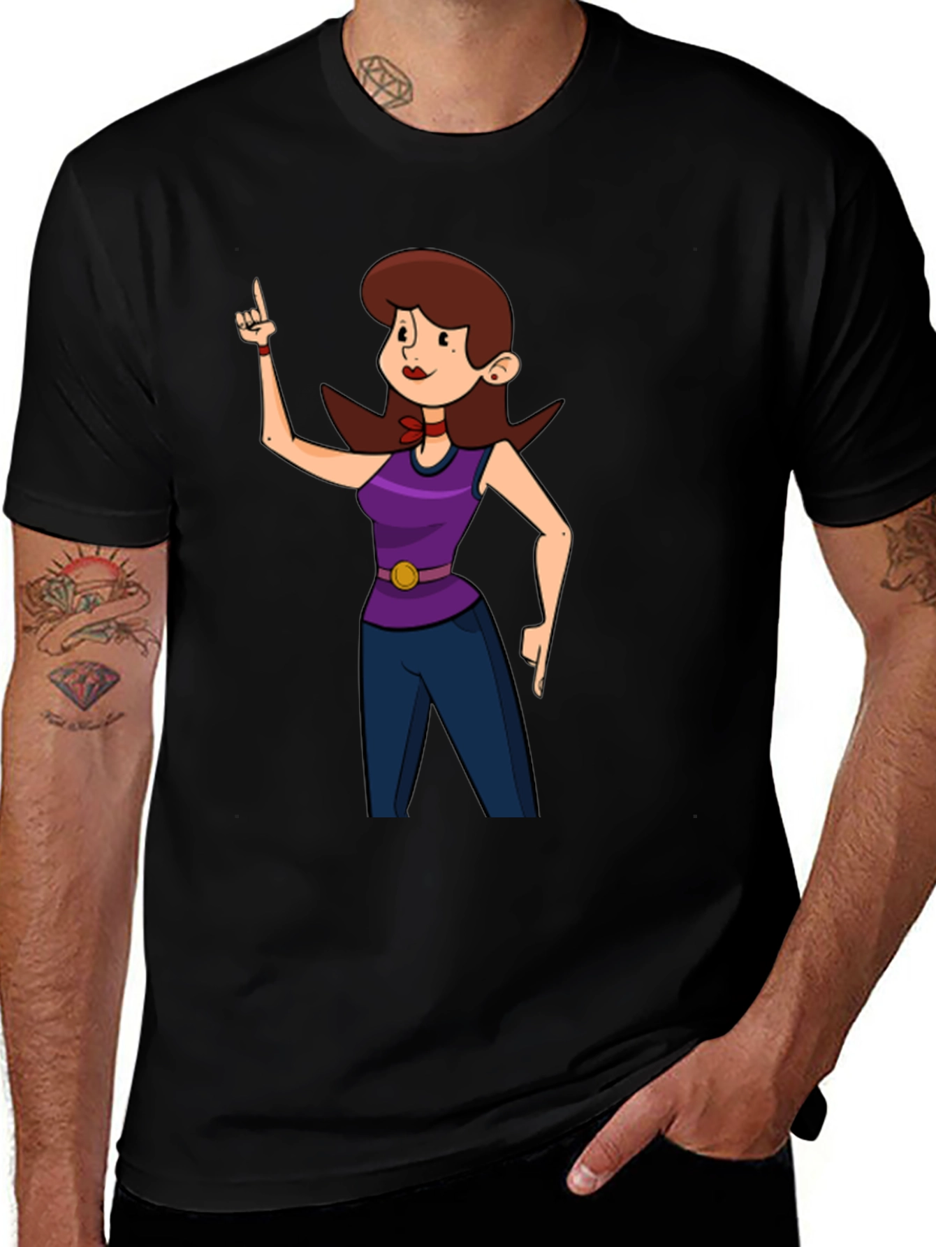 Cartoon Character Graphic Print Black T-Shirt