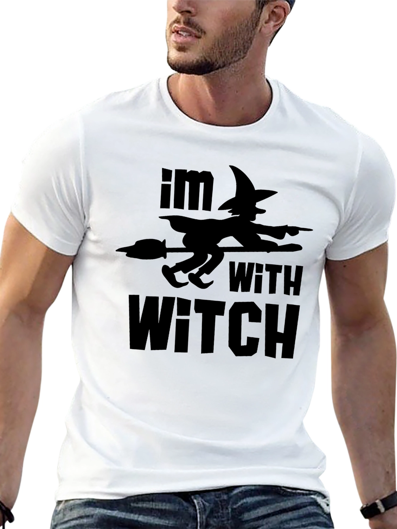 Im With Witch Halloween Graphic T-Shirt - Black