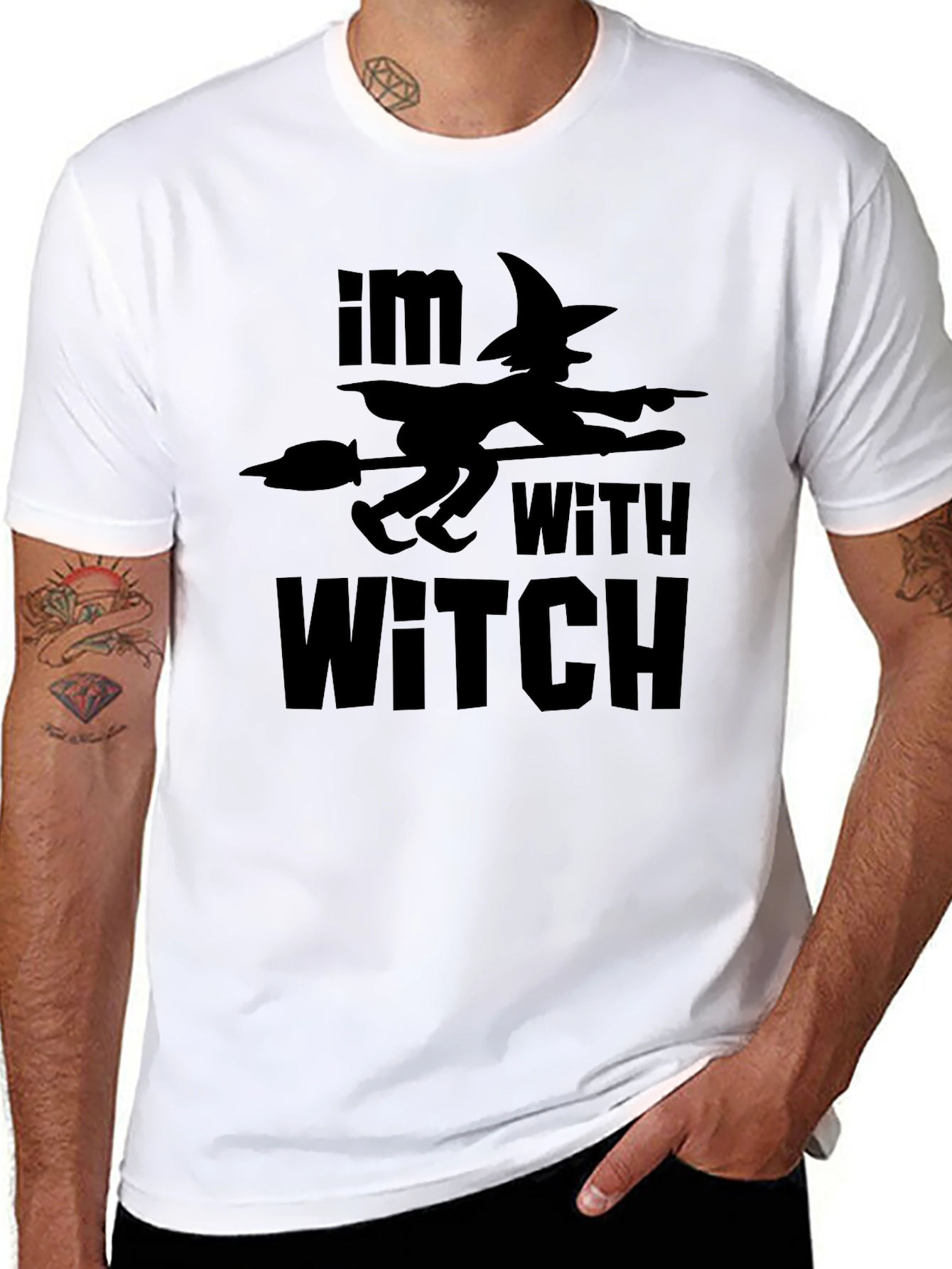Im With Witch Halloween Graphic T-Shirt - Black