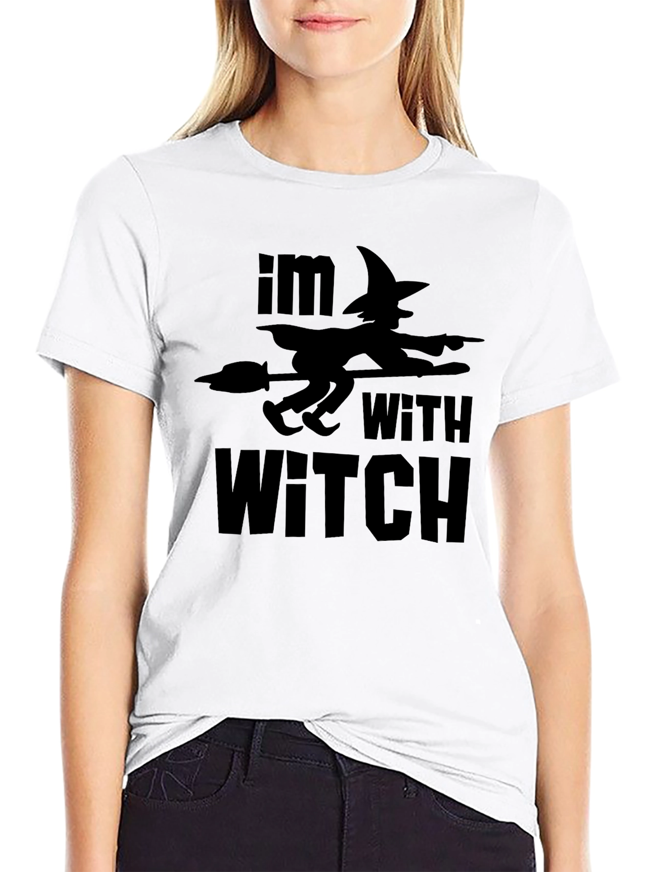 Im With Witch Halloween Graphic T-Shirt - Black
