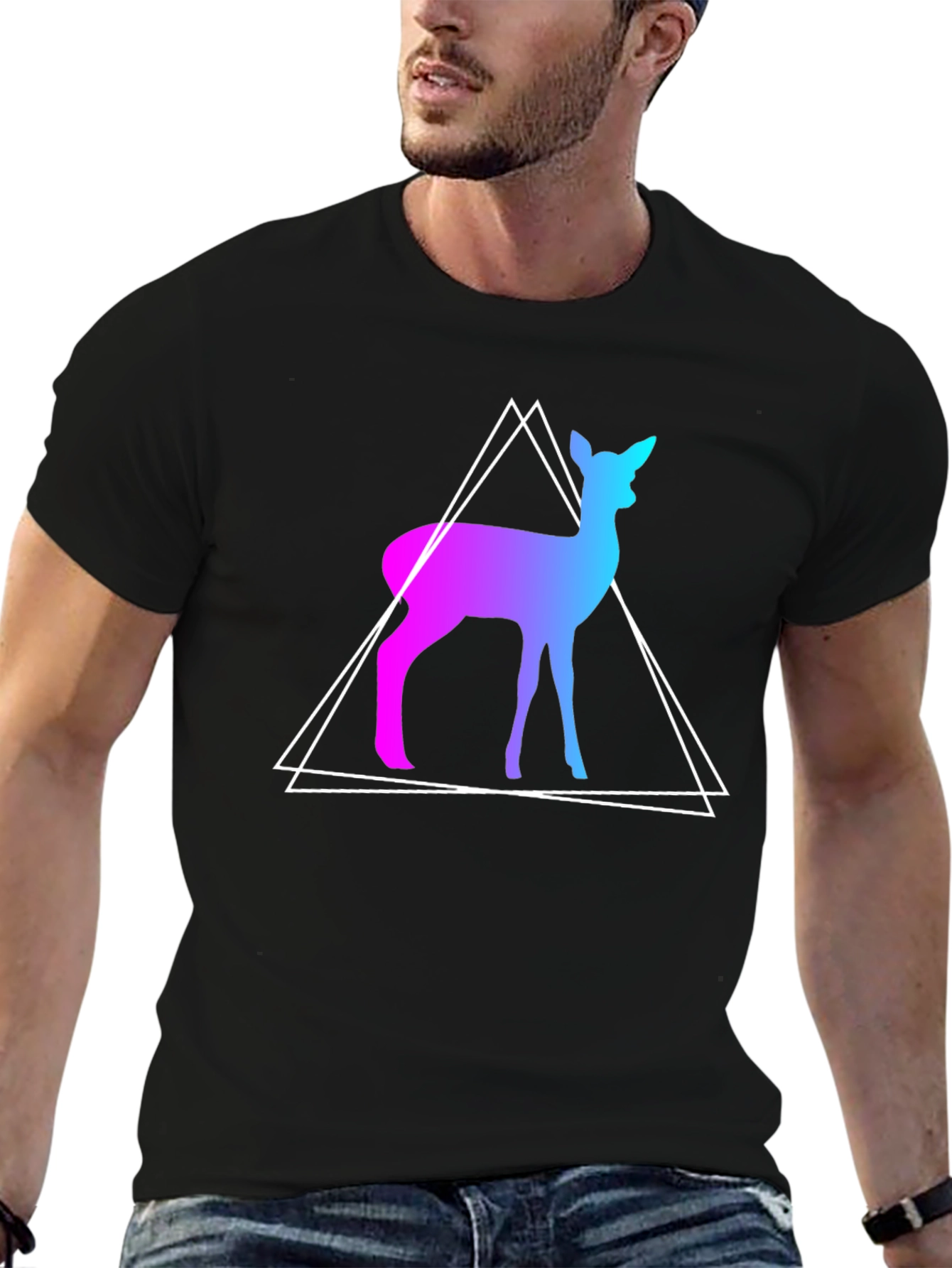 Geometric Deer Graphic Tee - Trendy Design