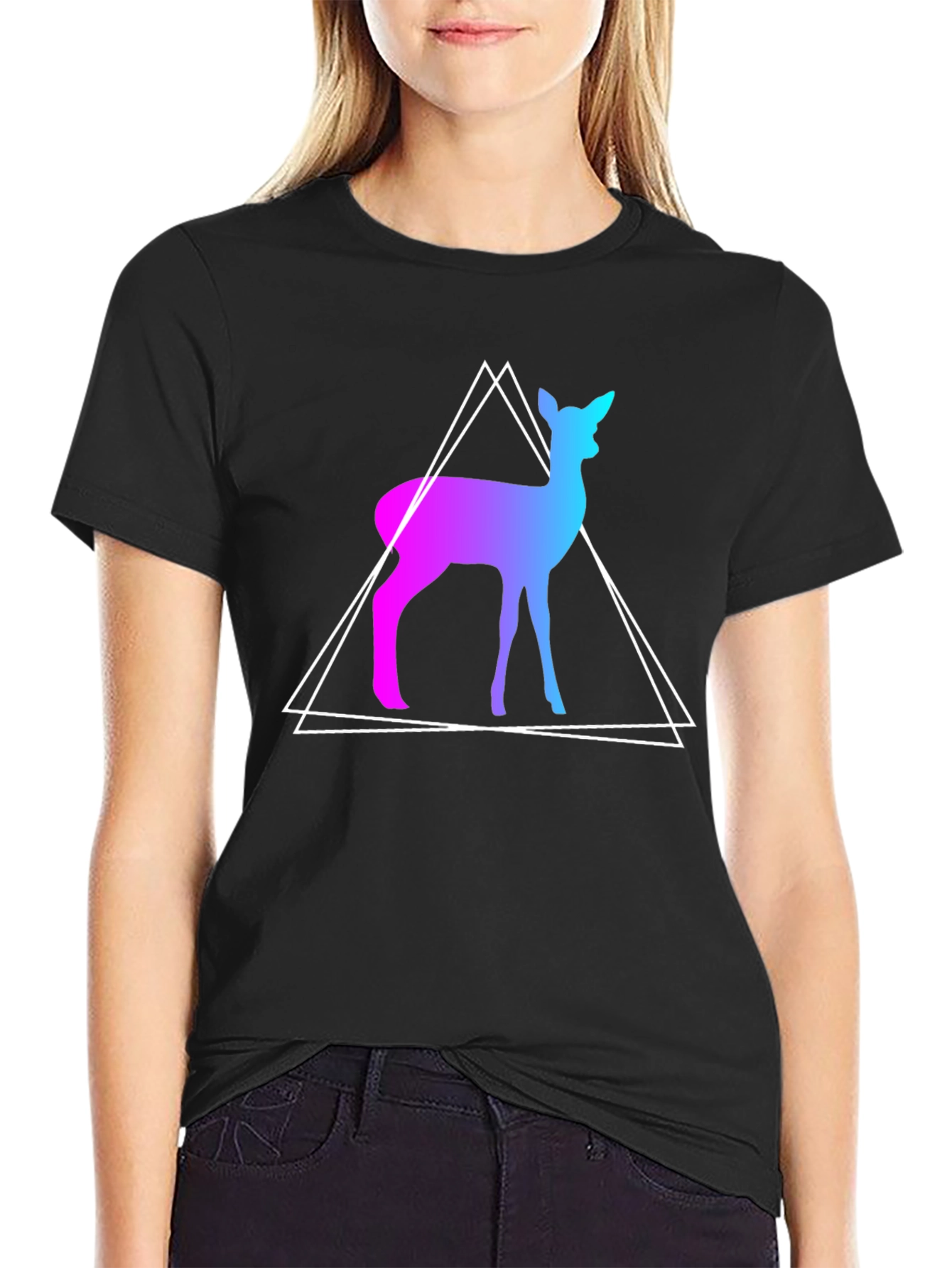 Geometric Deer Graphic Tee - Trendy Design