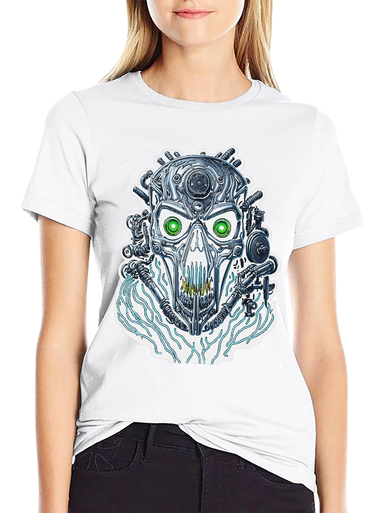 Cyber Skull T-Shirt - Futuristic Robotic Design