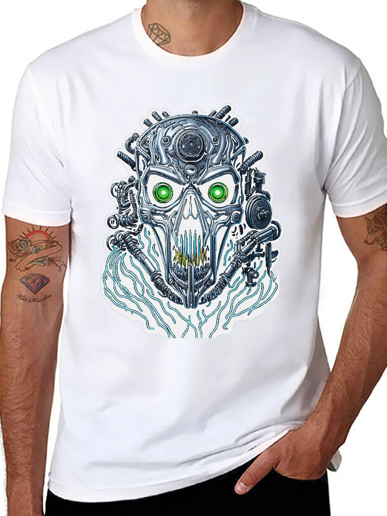 Cyber Skull T-Shirt - Futuristic Robotic Design