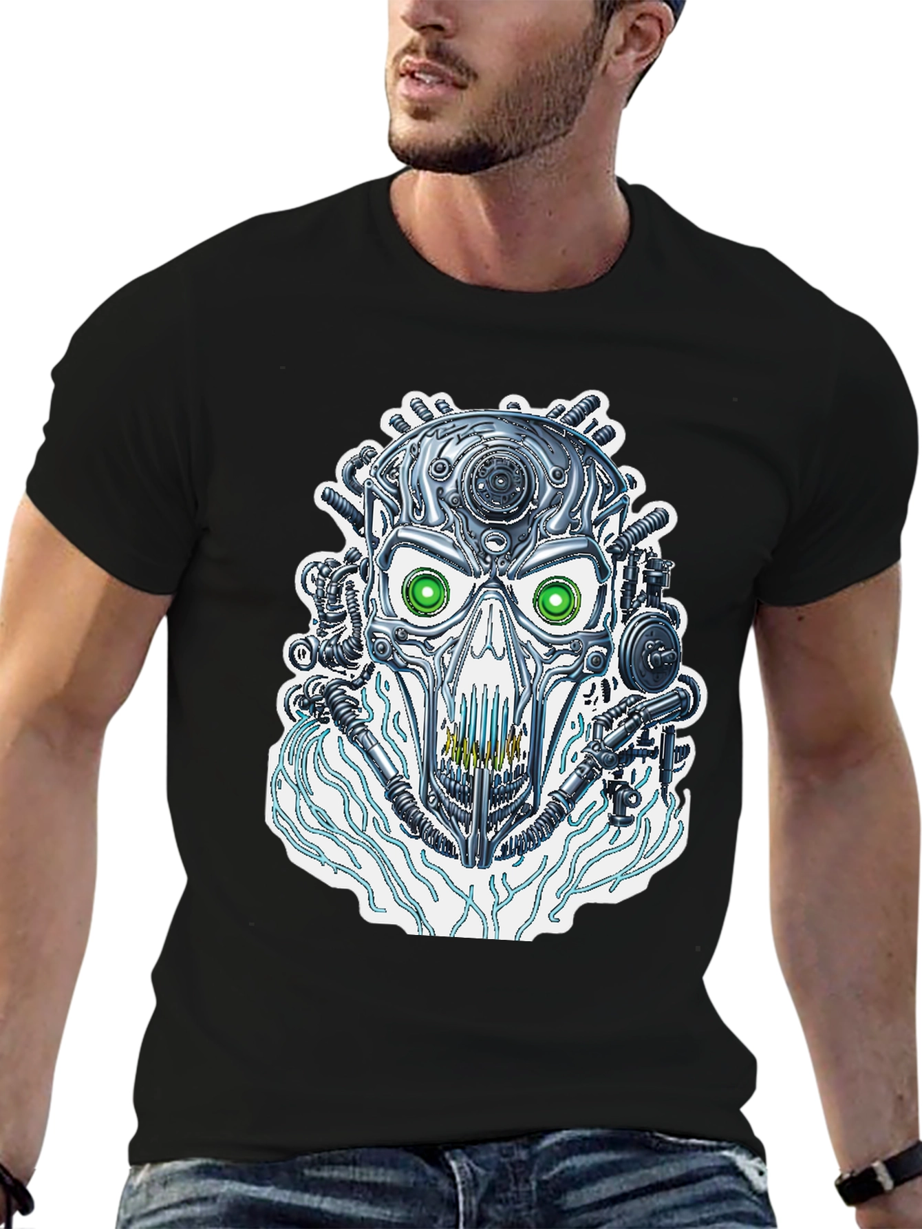 Cyber Skull T-Shirt - Futuristic Robotic Design