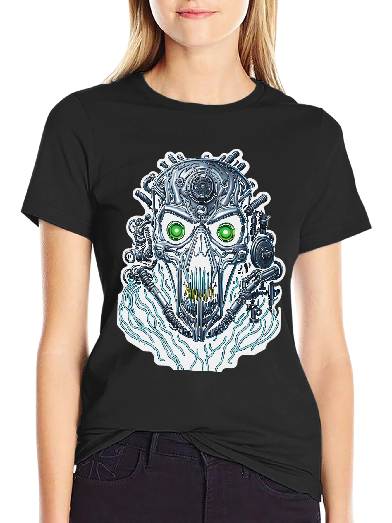 Cyber Skull T-Shirt - Futuristic Robotic Design
