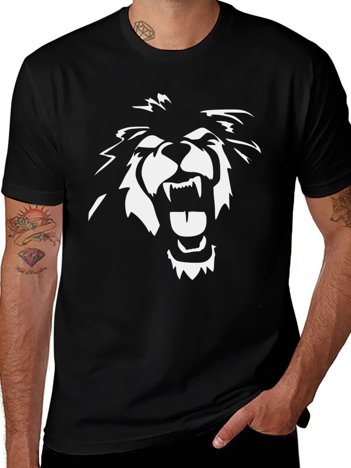 Black Graphic Tee - Roaring Lion Design
