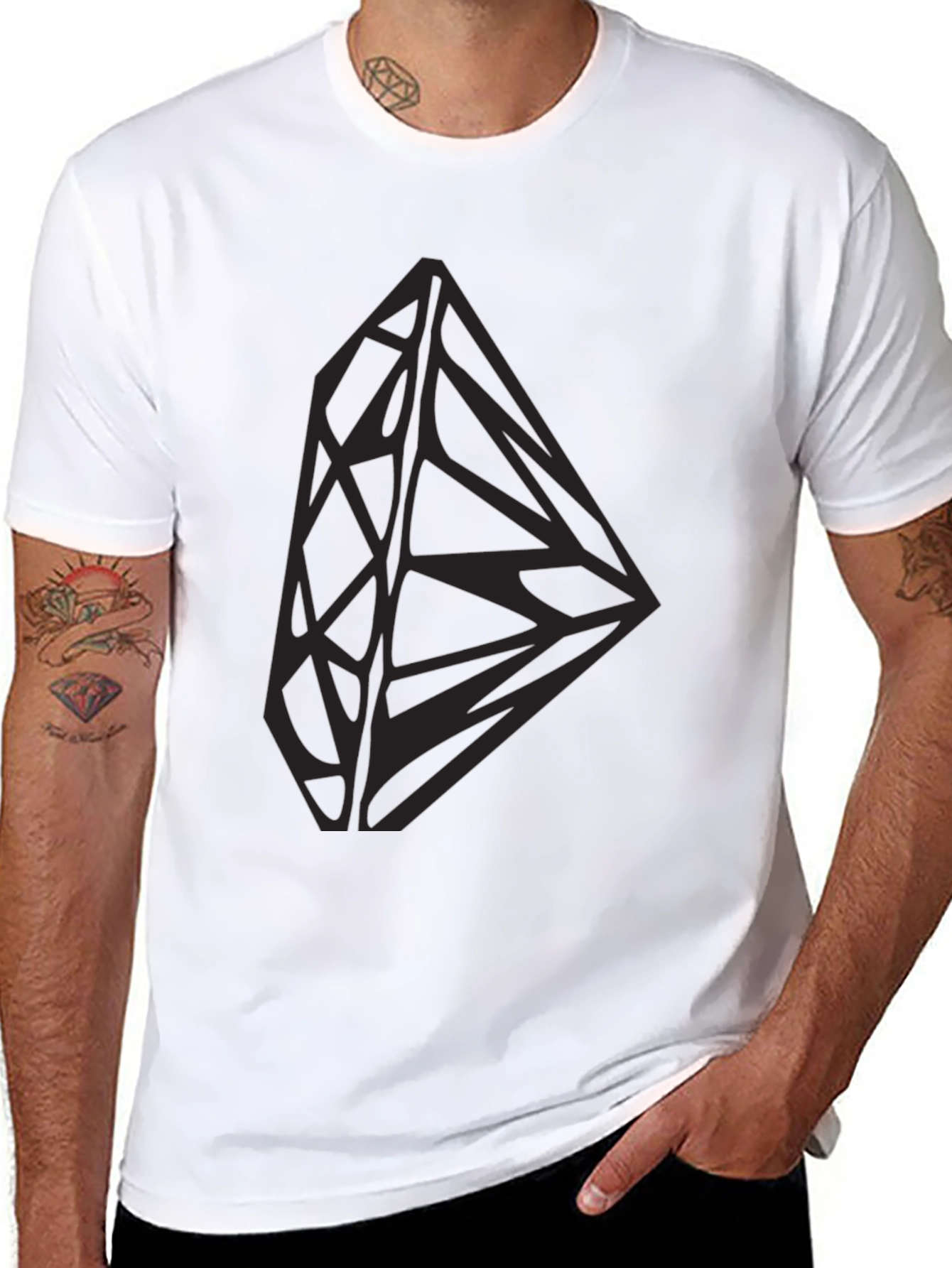 Geometric Diamond Graphic Print Black Tee