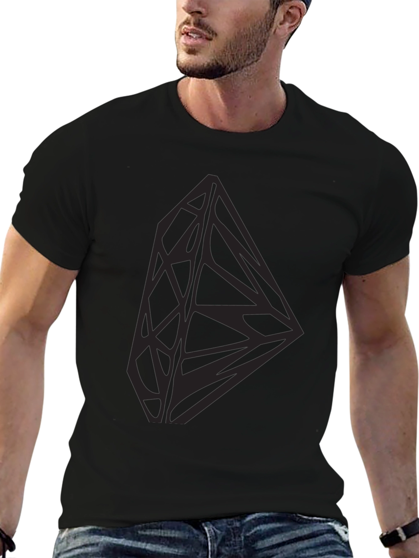 Geometric Diamond Graphic Print Black Tee