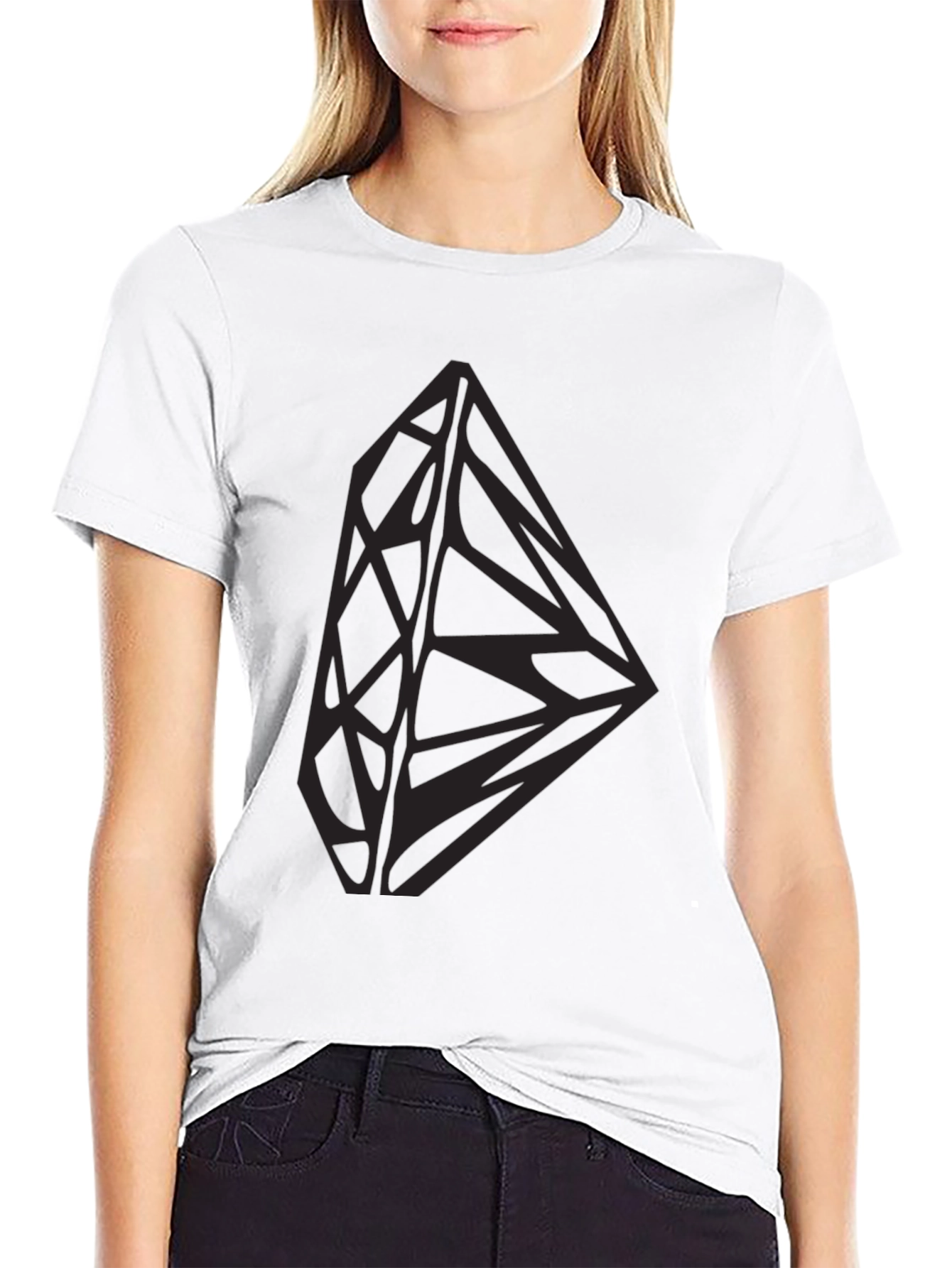Geometric Diamond Graphic Print Black Tee