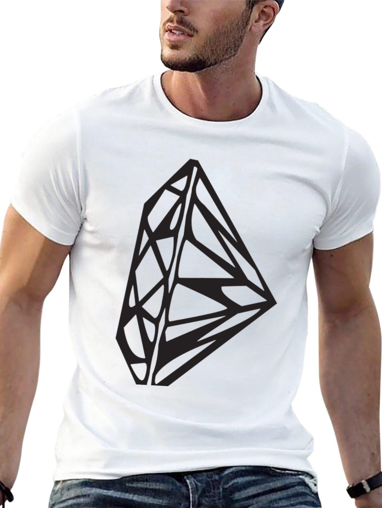 Geometric Diamond Graphic Print Black Tee
