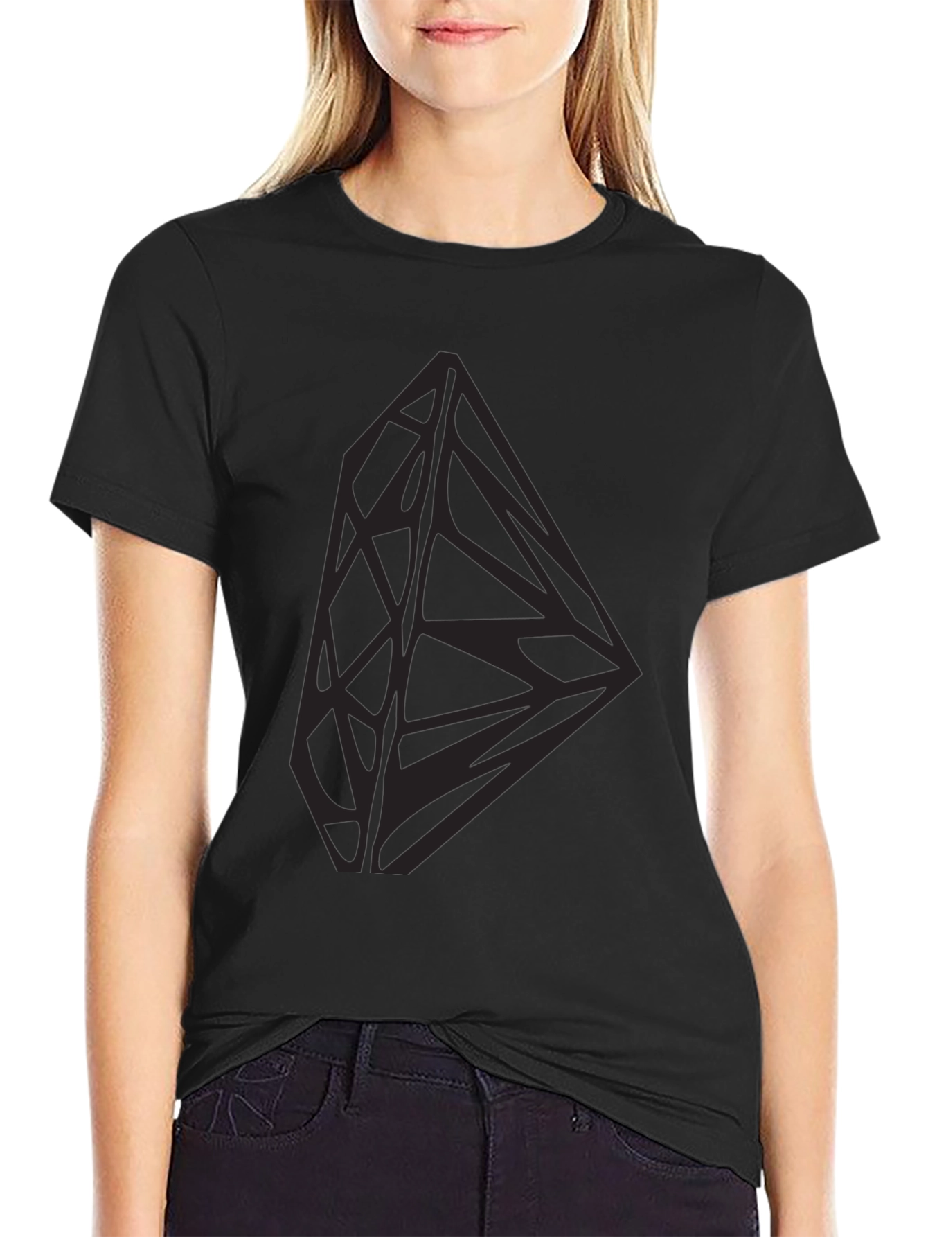 Geometric Diamond Graphic Print Black Tee