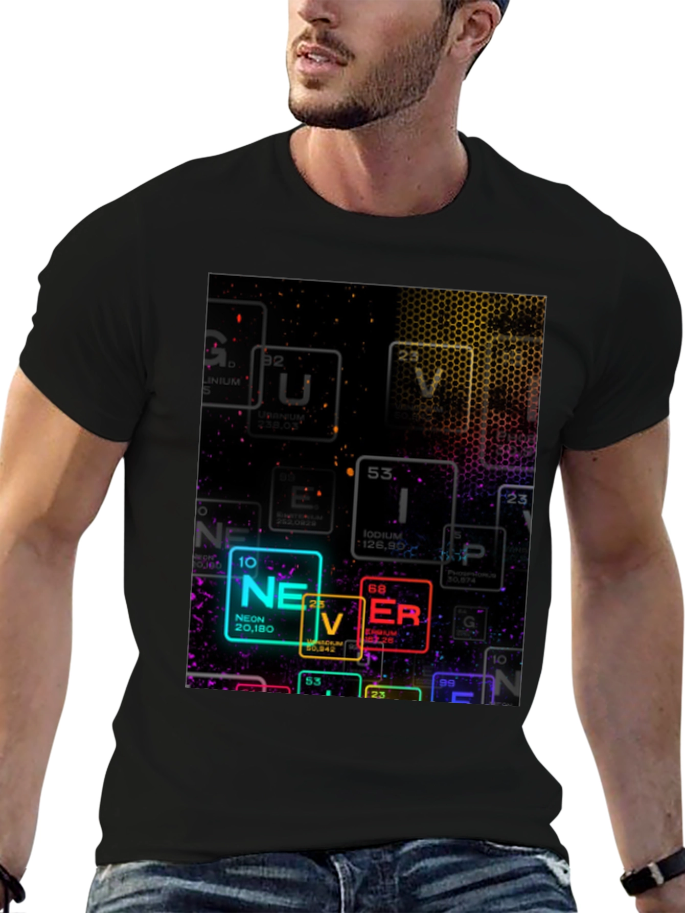 Neon Periodic Table Never Graphic T-Shirt