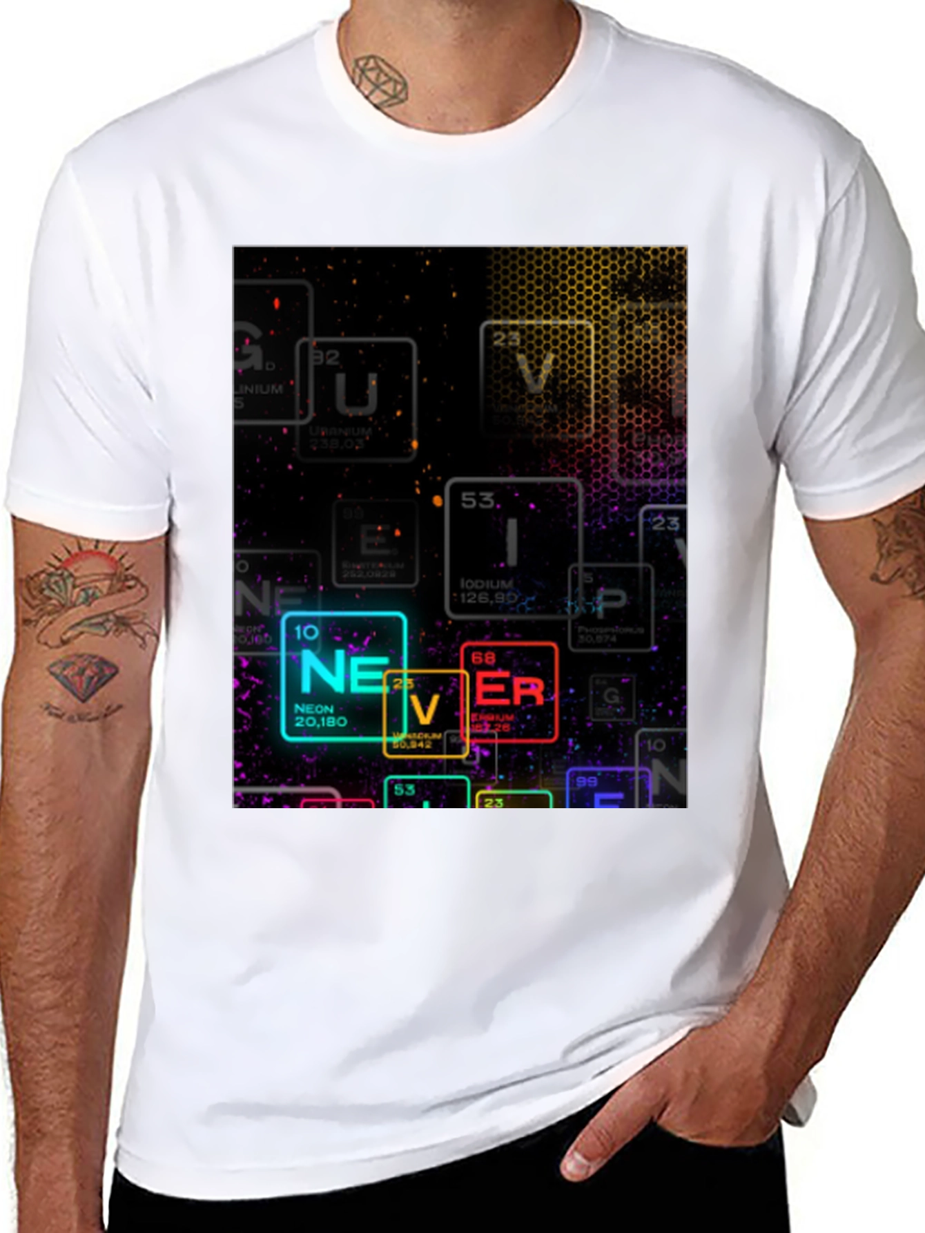 Neon Periodic Table Never Graphic T-Shirt