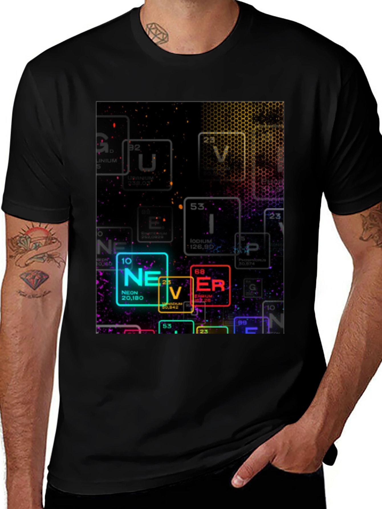 Neon Periodic Table Never Graphic T-Shirt